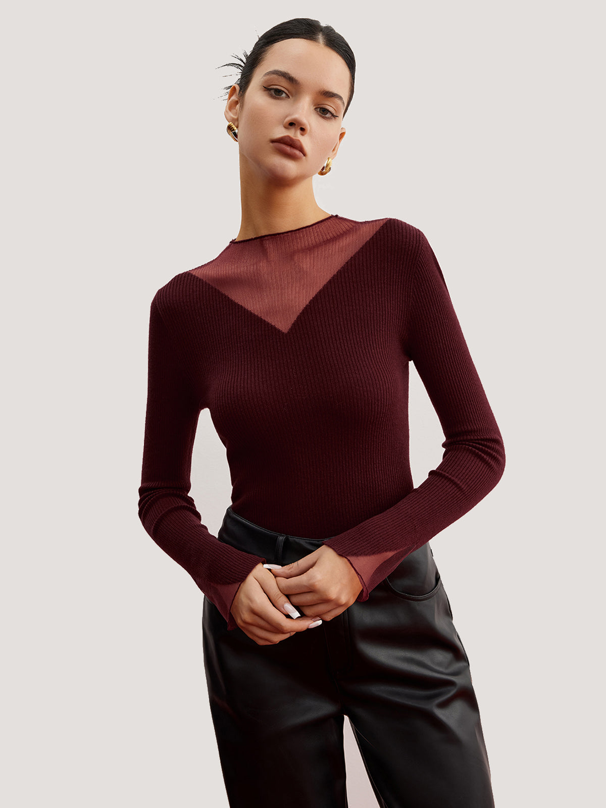 Minimalist Sheer Ribbed Stretch Sweater-Chicvia