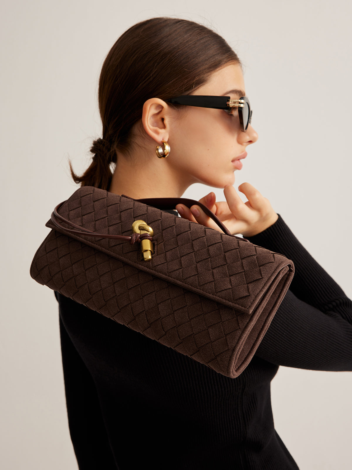 Flap Suede Clutch Bag-Chicvia