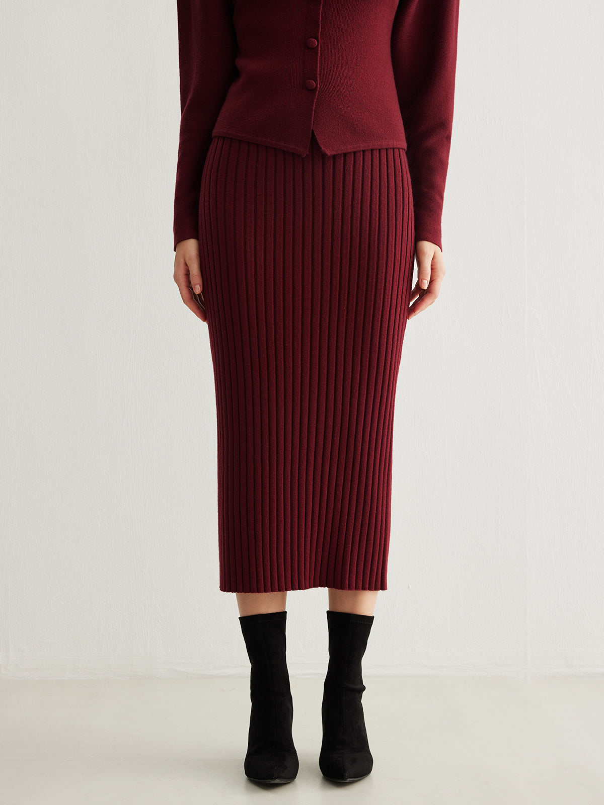 Minimalist Ribbed Sweater Skirt-Chicvia