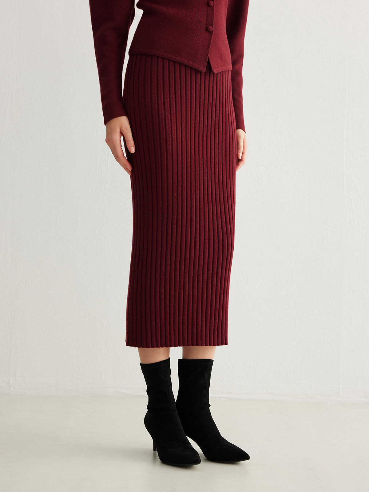Minimalist Ribbed Sweater Skirt-Chicvia
