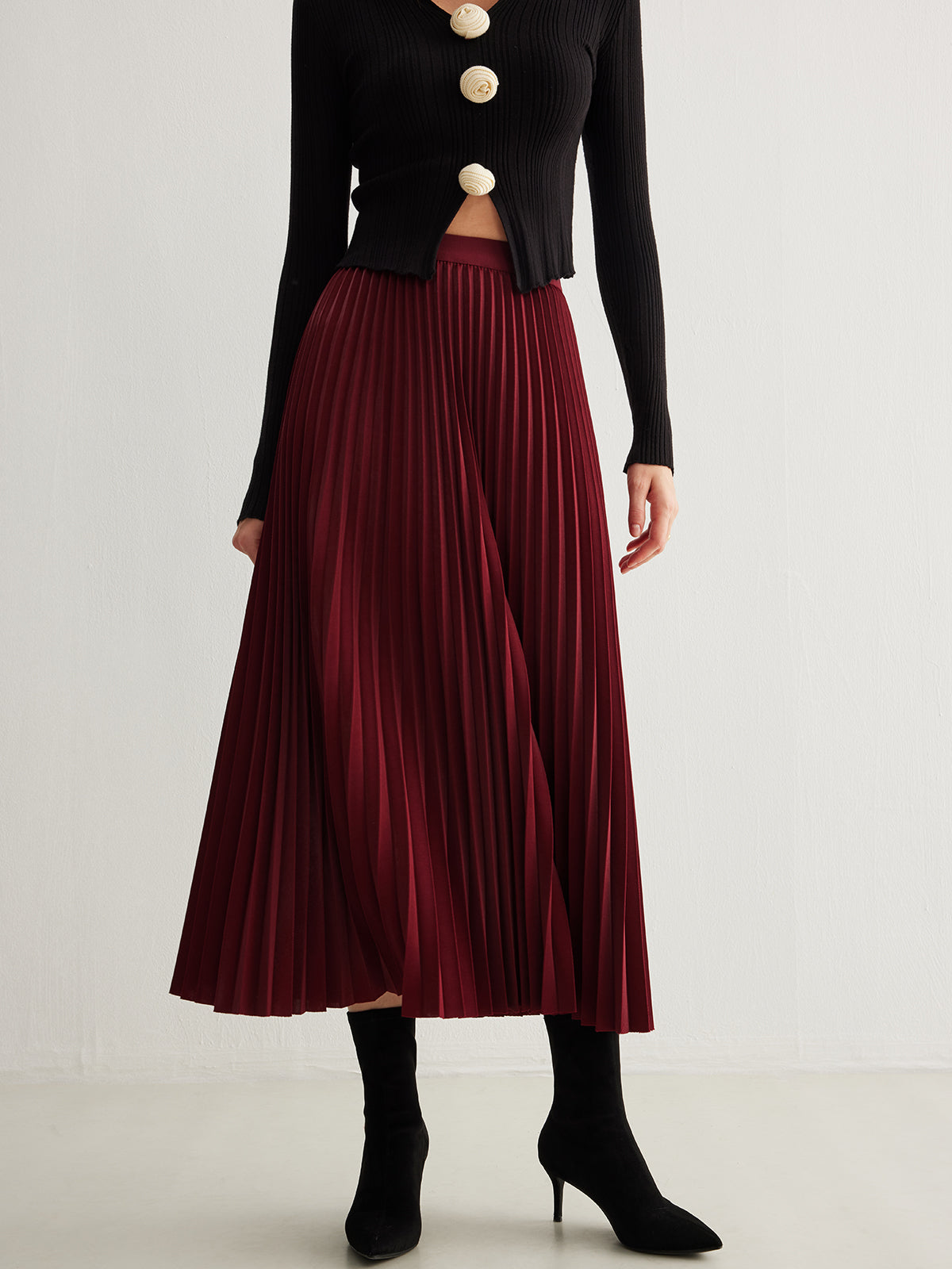 Minimalist Pleated Flowy Skirt-Chicvia