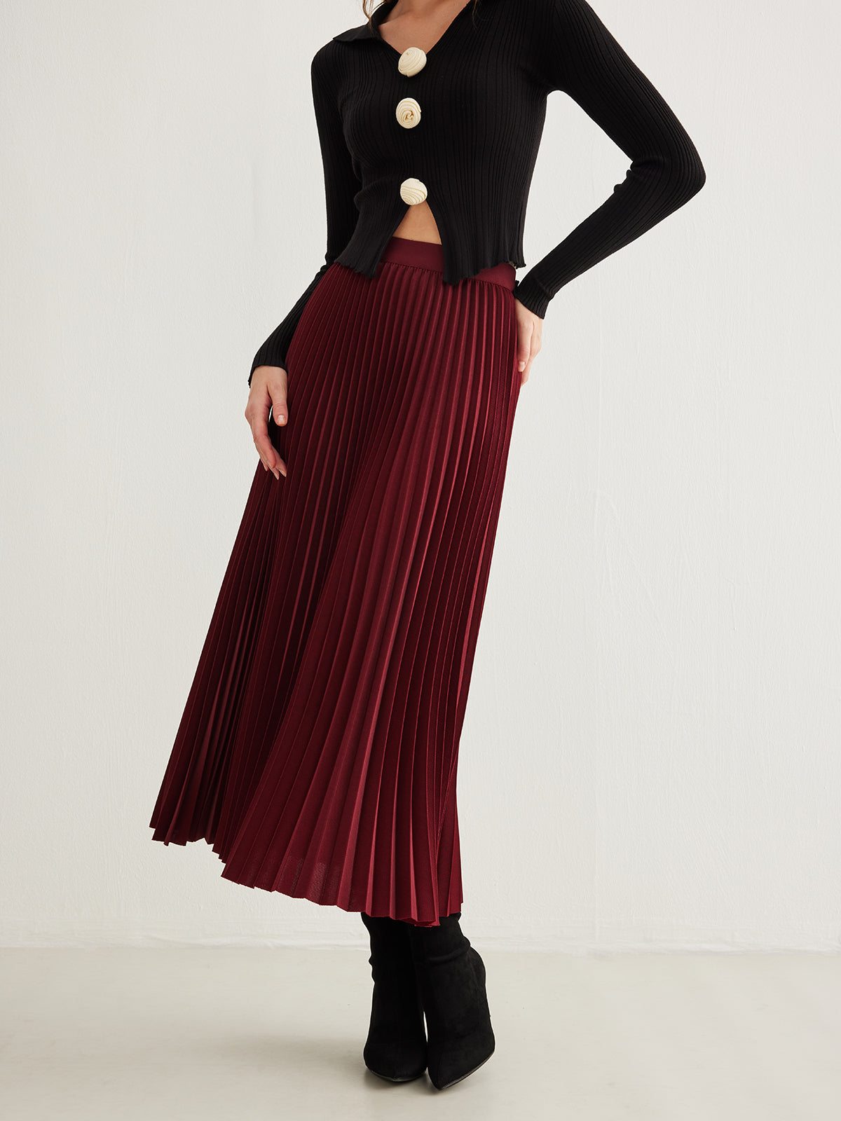 Minimalist Pleated Flowy Skirt-Chicvia