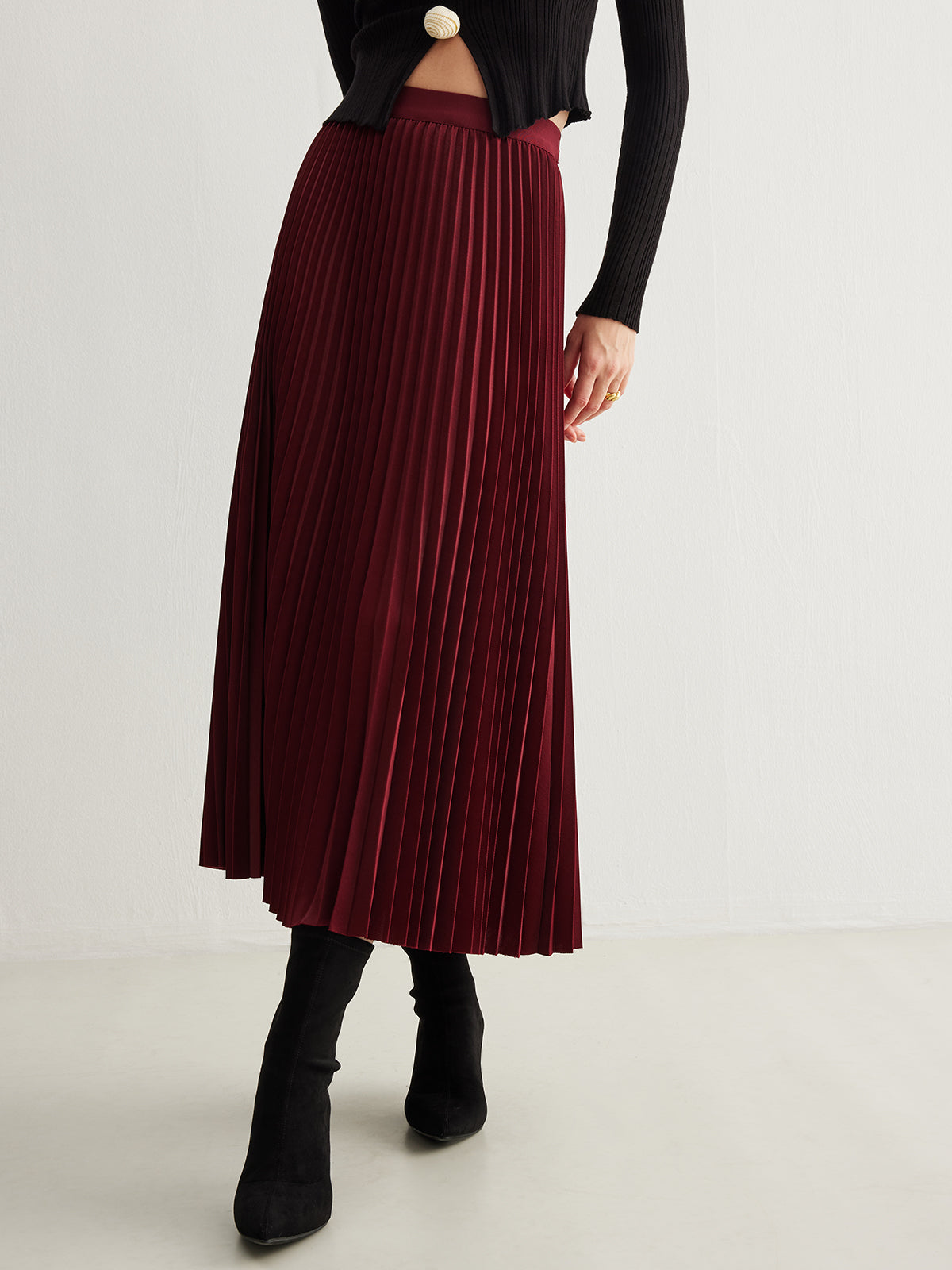 Minimalist Pleated Flowy Skirt-Chicvia