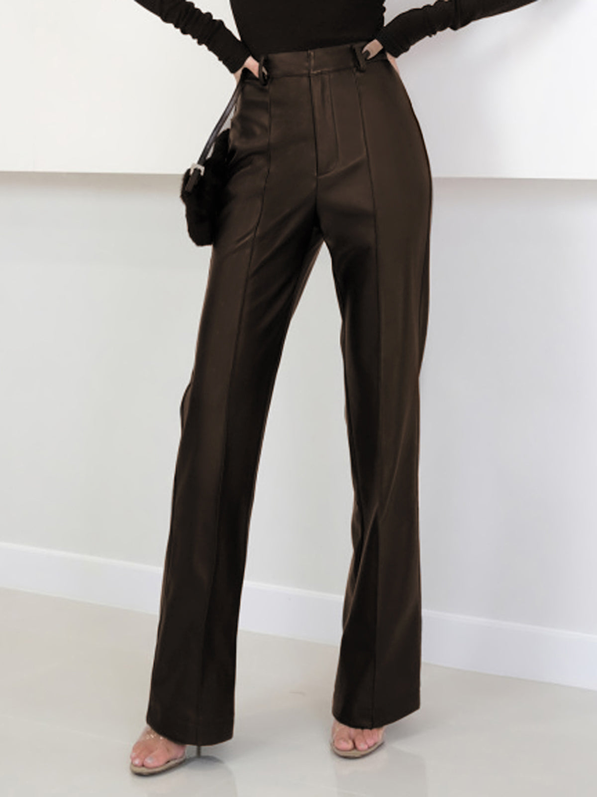 High Waist Faux Leather Pants-Chicvia