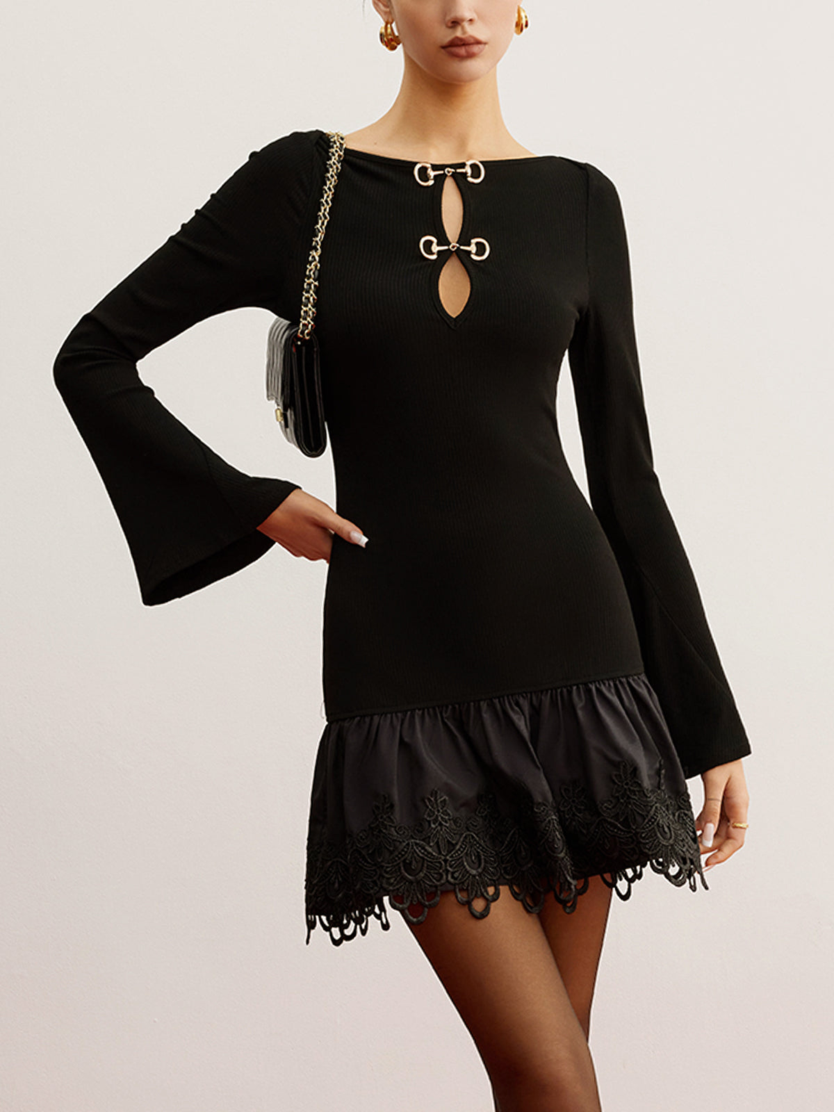 Cutout Panel Jersey Dress-Chicvia