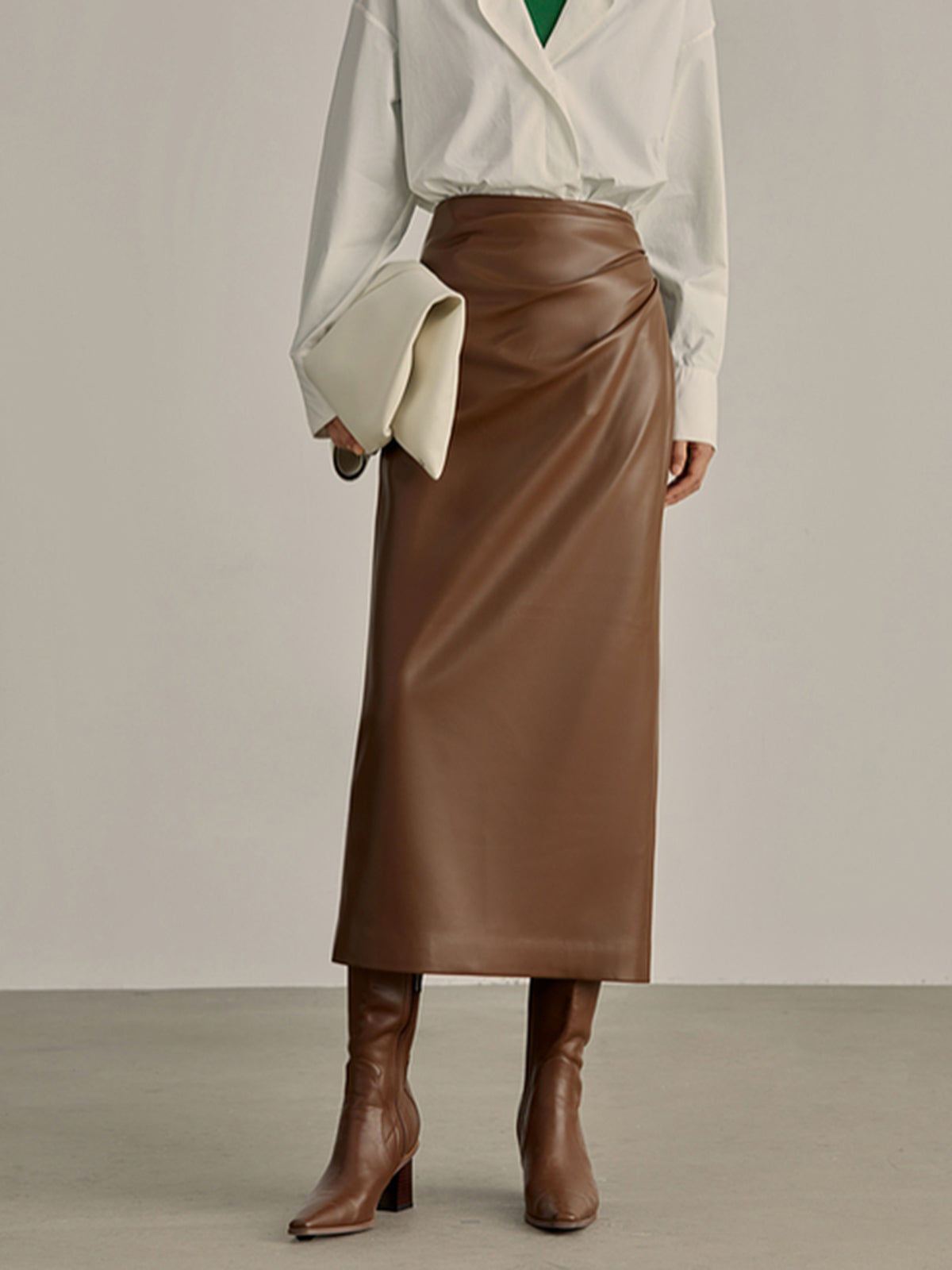 Minimalist PU Leather Skirt-Chicvia
