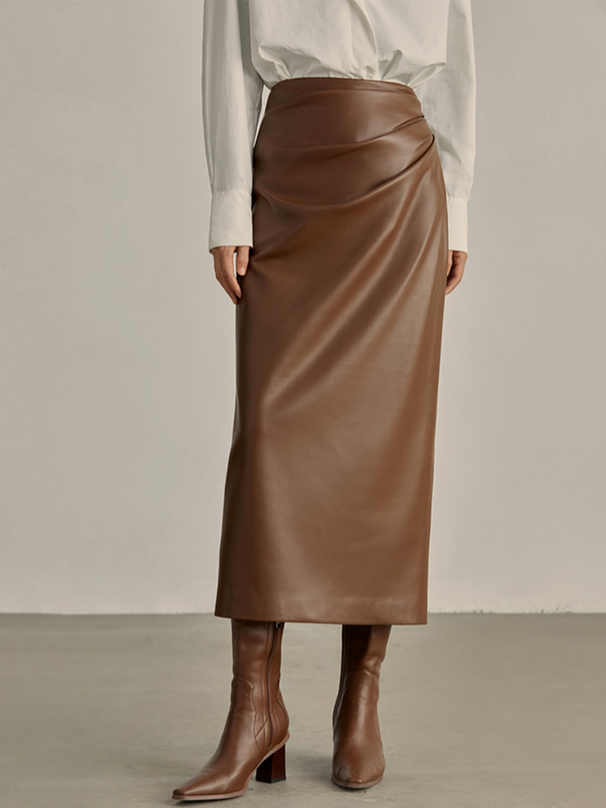 Minimalist PU Leather Skirt-Chicvia