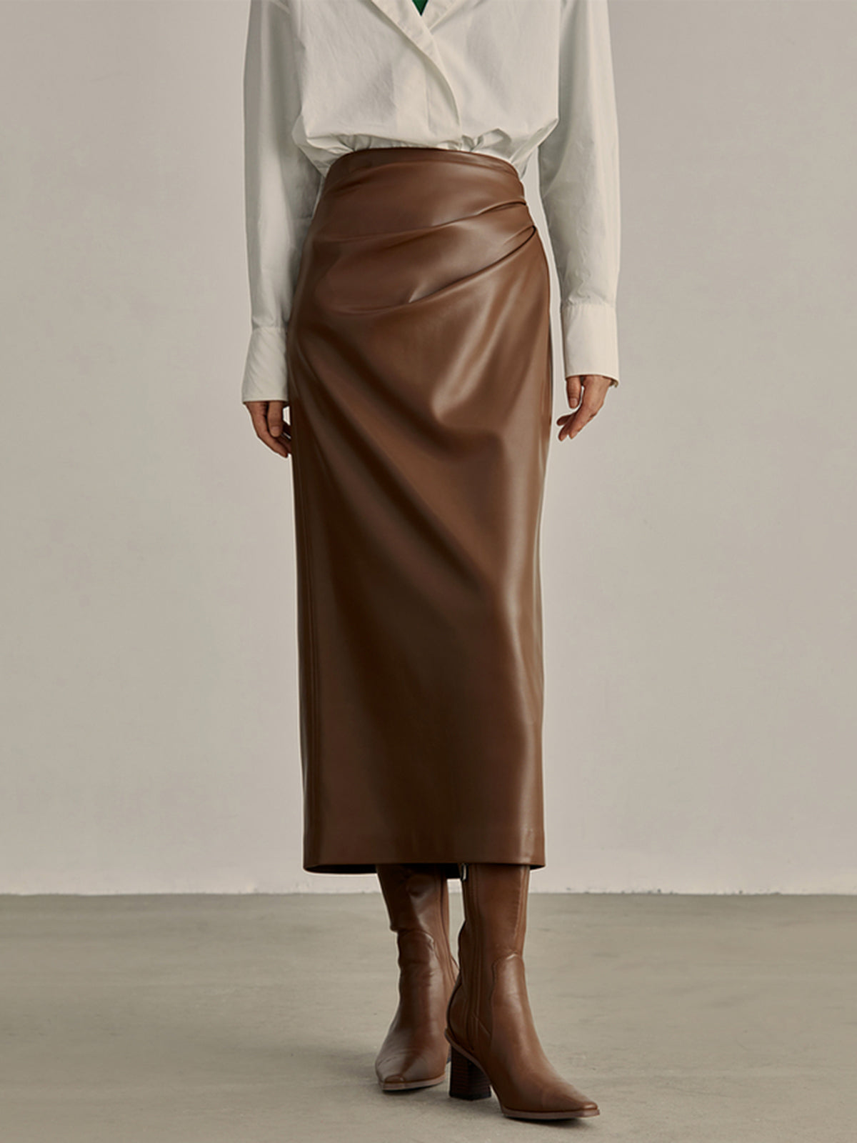Minimalist PU Leather Skirt-Chicvia