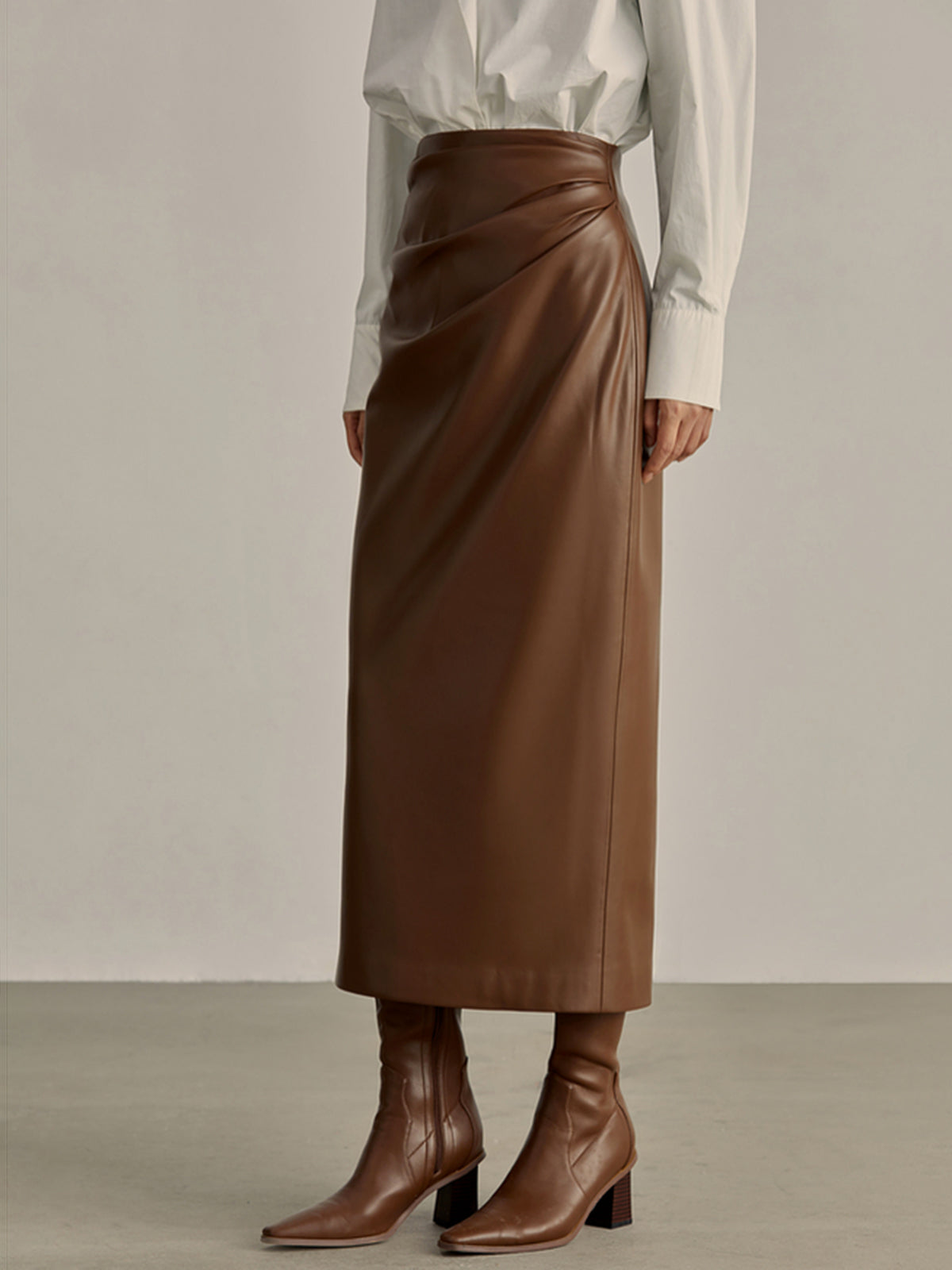 Minimalist PU Leather Skirt-Chicvia
