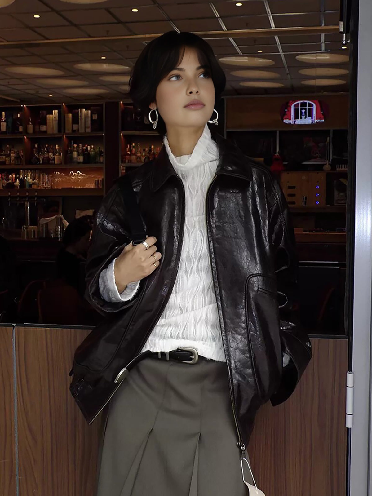 Mock Neck Semi-Sheer Plisse Top-Chicvia