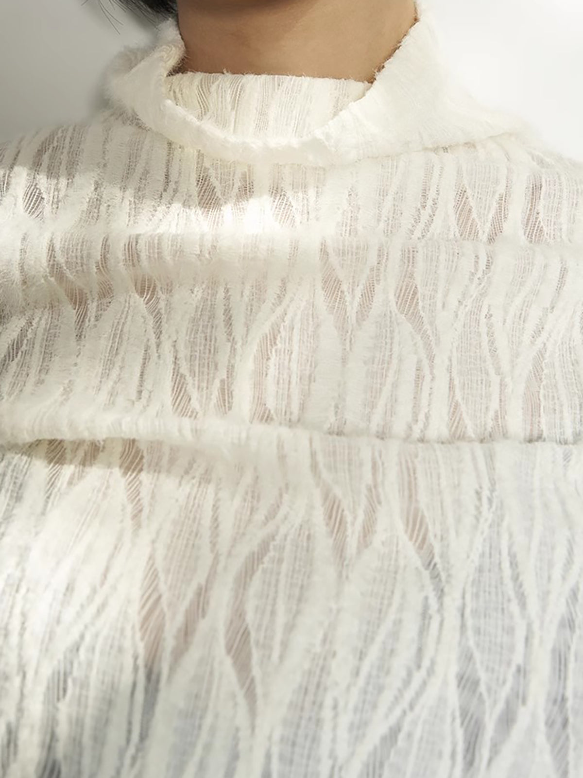 Mock Neck Semi-Sheer Plisse Top-Chicvia