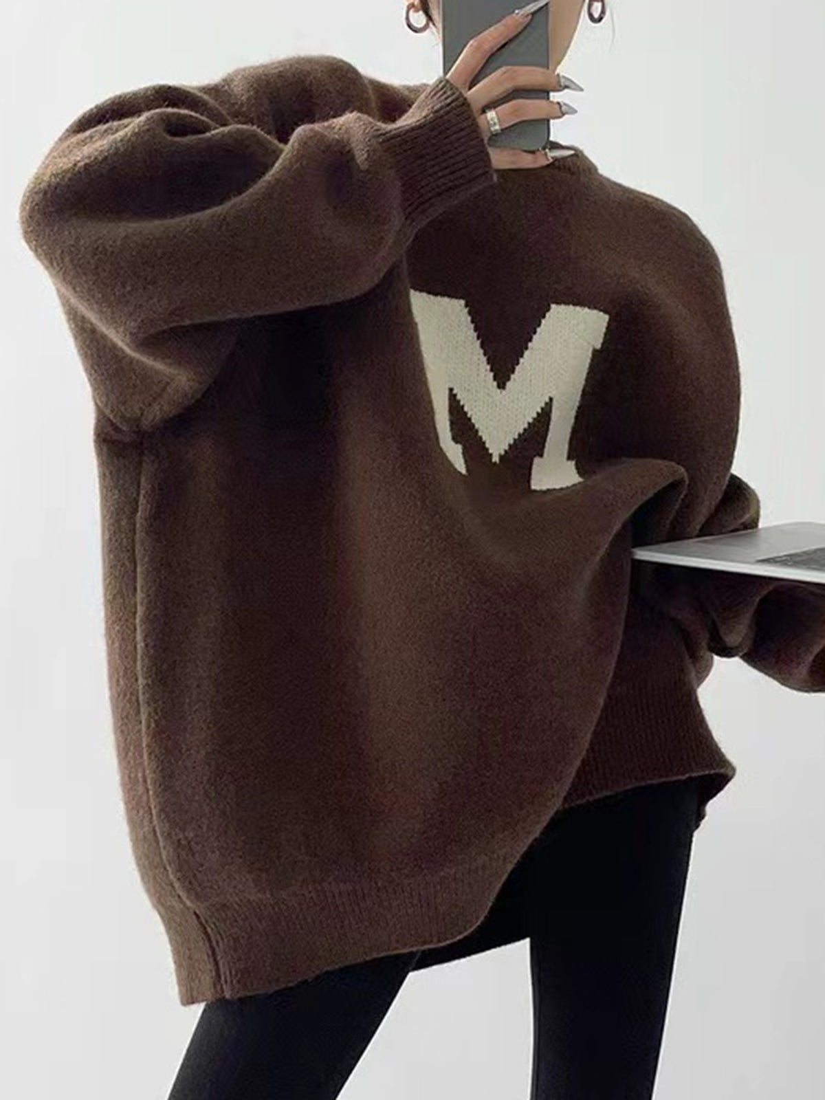 Letter Printed Loose Sweater-Chicvia