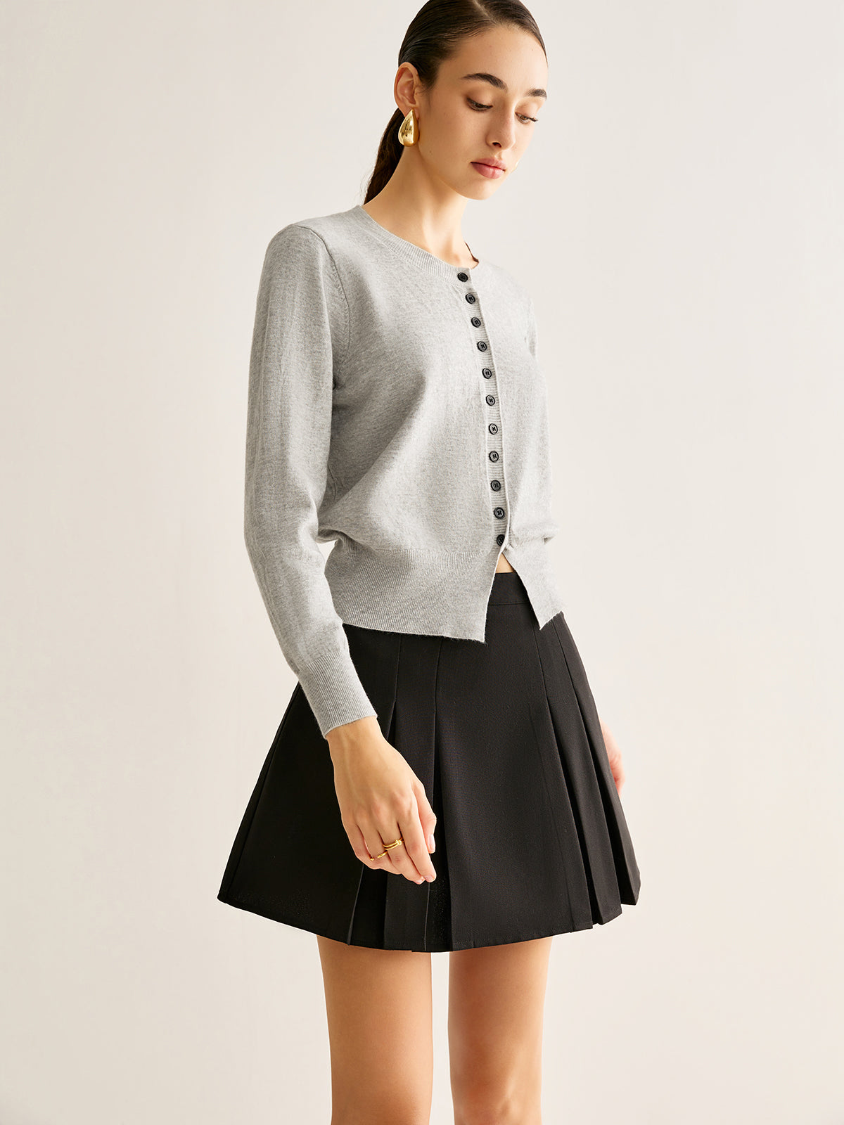 Button Down Slit Jersey Cardigan-Chicvia