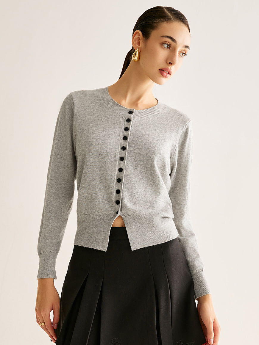 Button Down Slit Jersey Cardigan-Chicvia