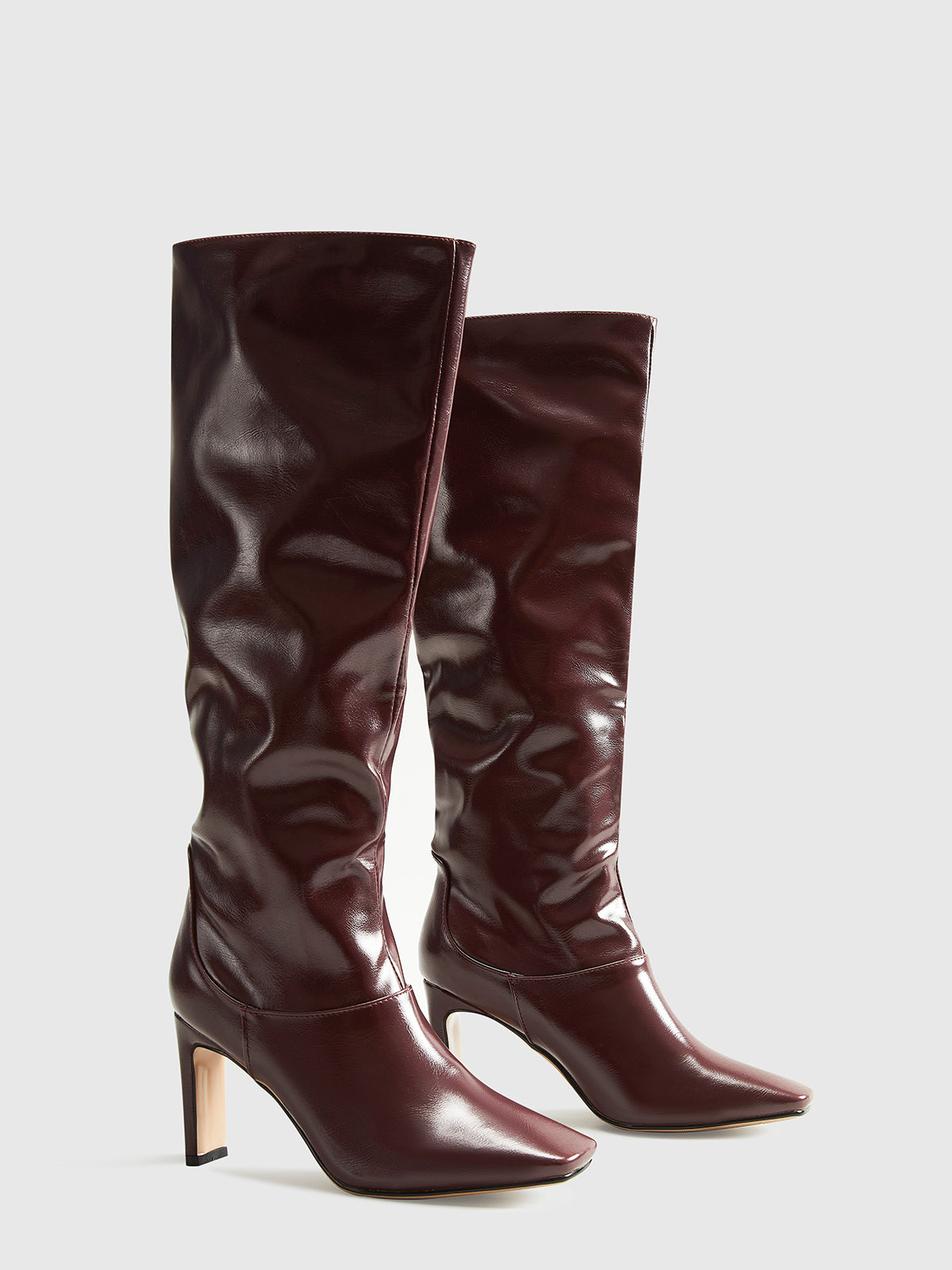 High-Heel Square Toe Knee-High Boots-Chicvia