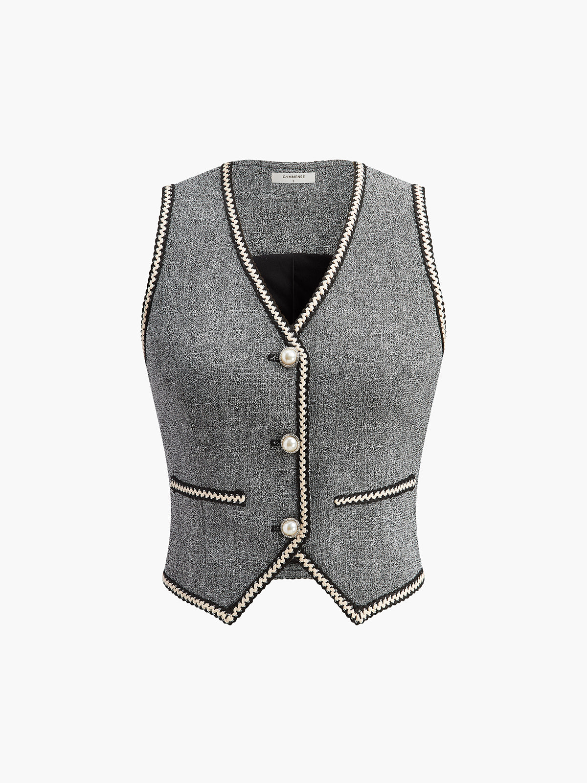 Pearl Button Split Crop Vest-Chicvia