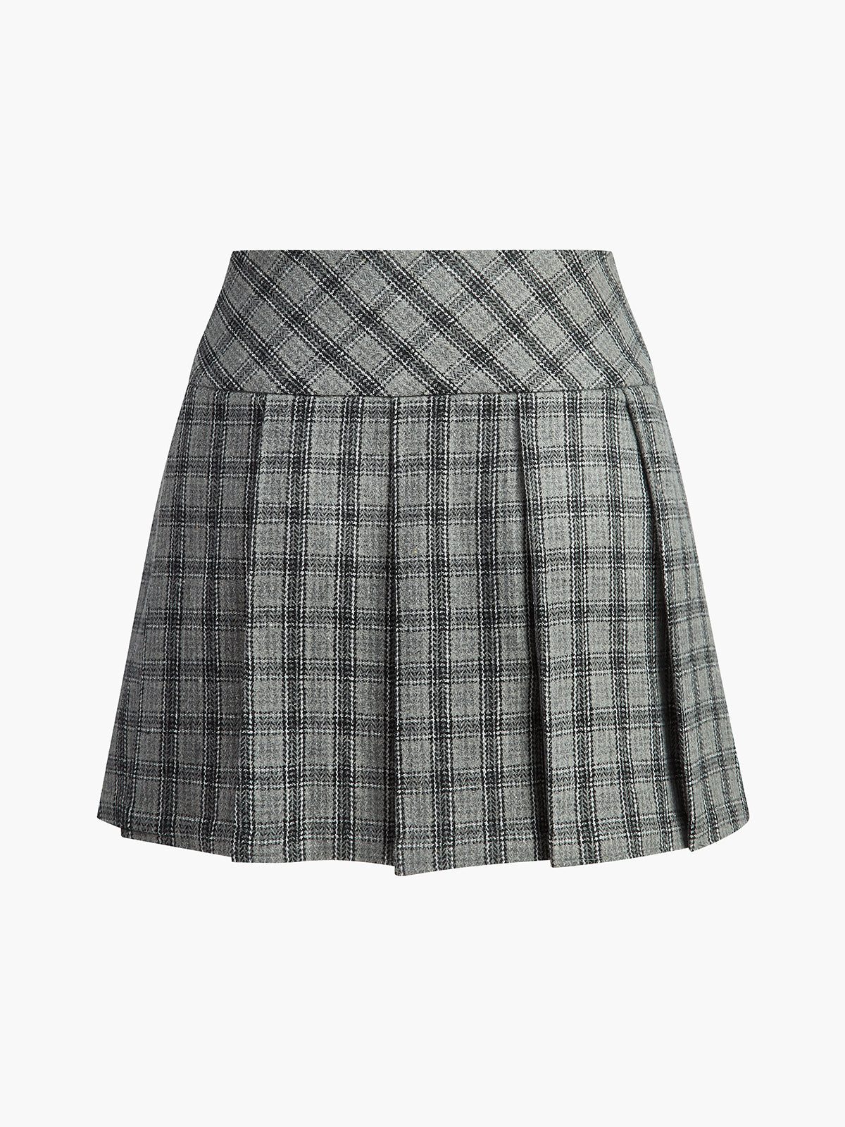 Checked Pleated Zipper Mini Skirt-Chicvia