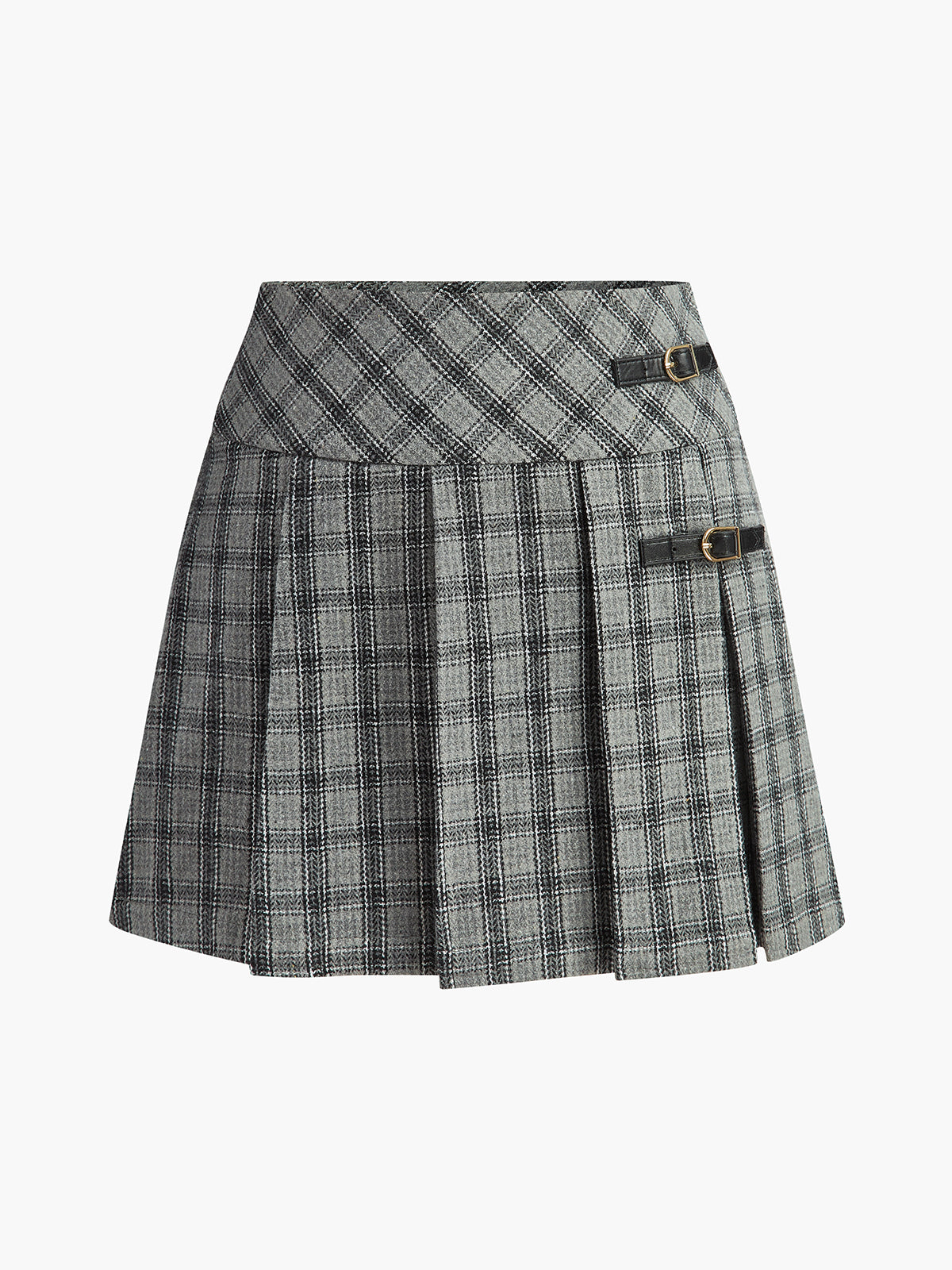 Checked Pleated Zipper Mini Skirt-Chicvia