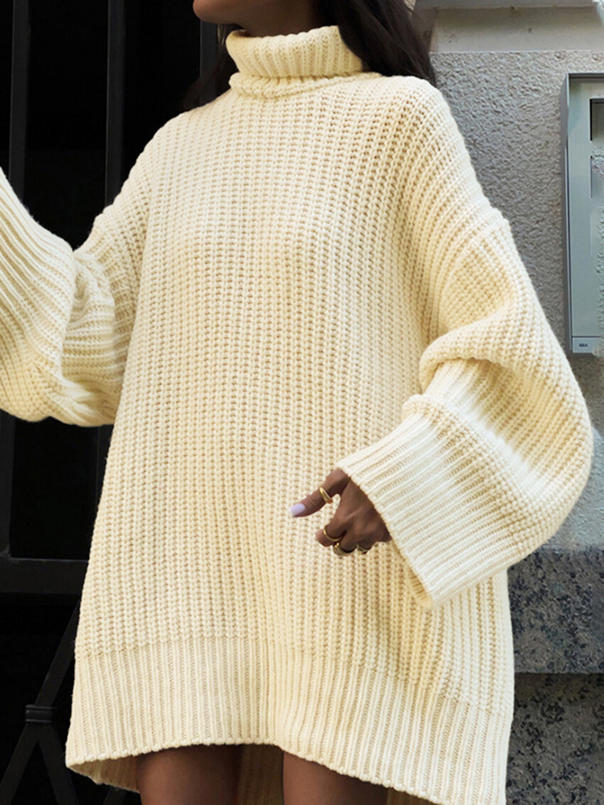 Minimalism Turtleneck Short Sweater Dress-Chicvia