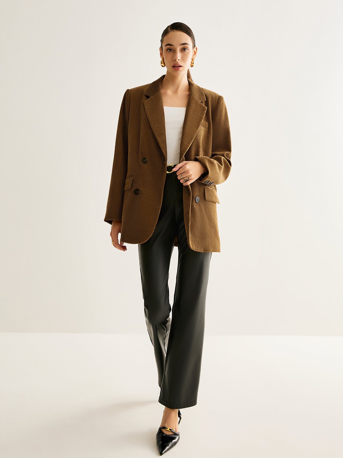 Cotton Corduroy Button Blazer-Chicvia