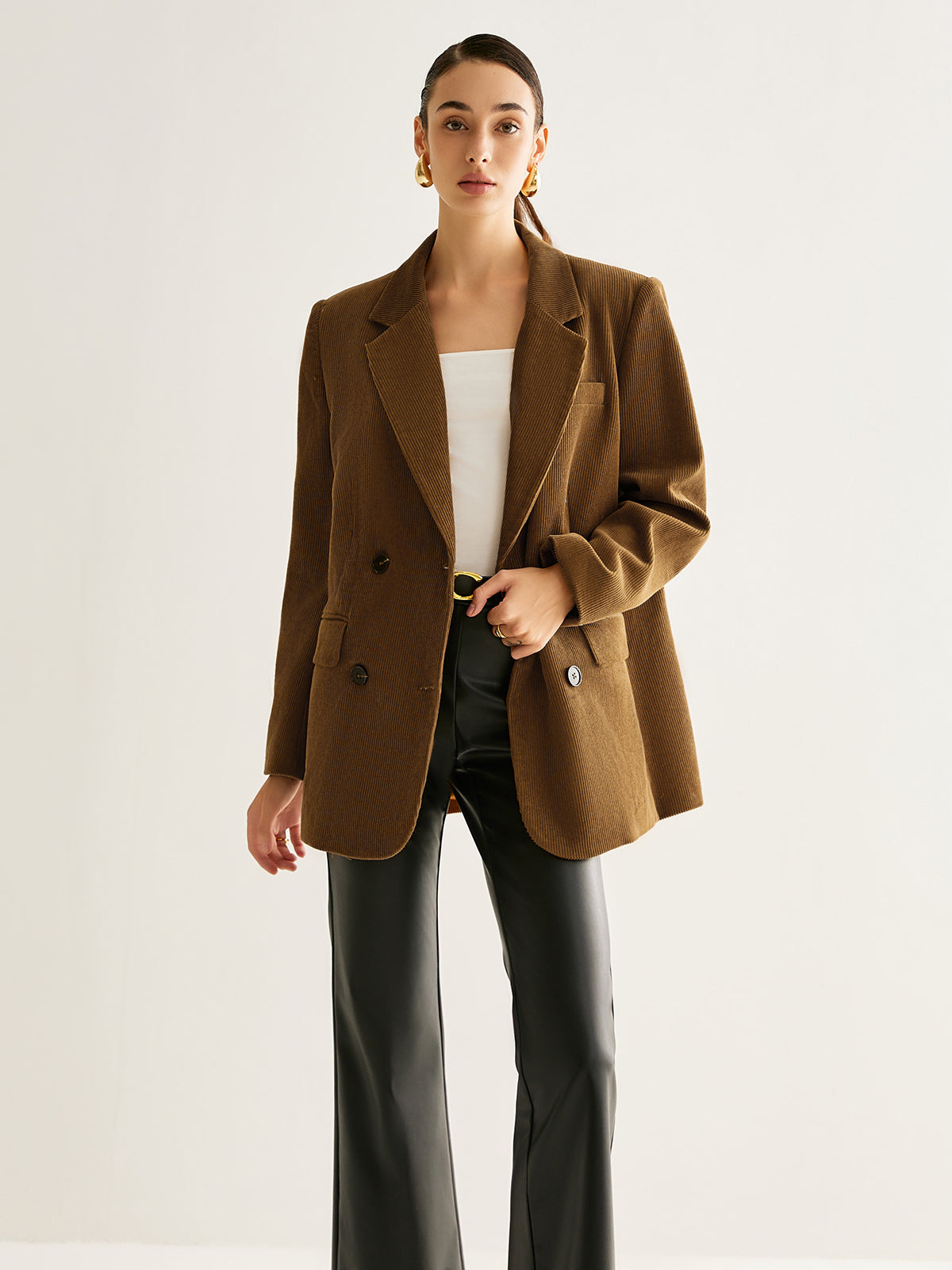 Cotton Corduroy Button Blazer-Chicvia