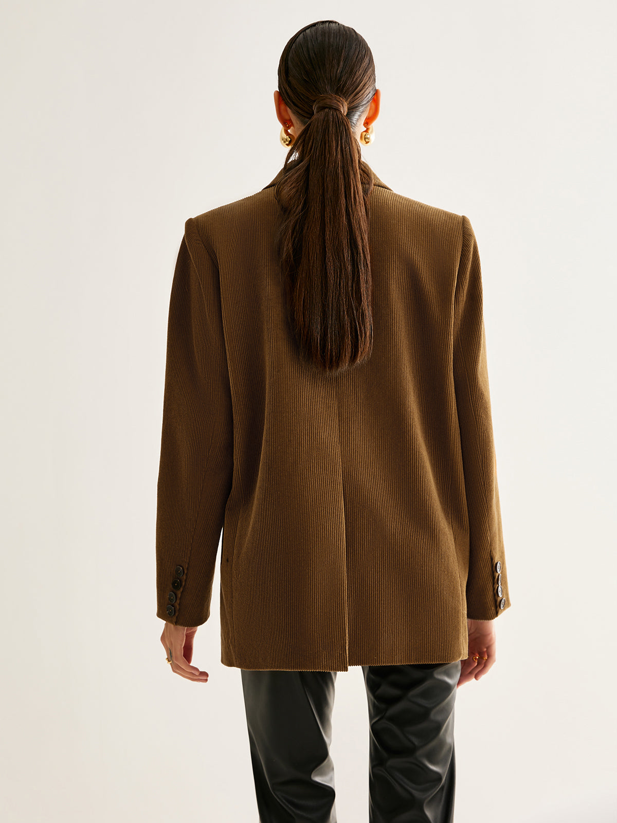 Cotton Corduroy Button Blazer-Chicvia