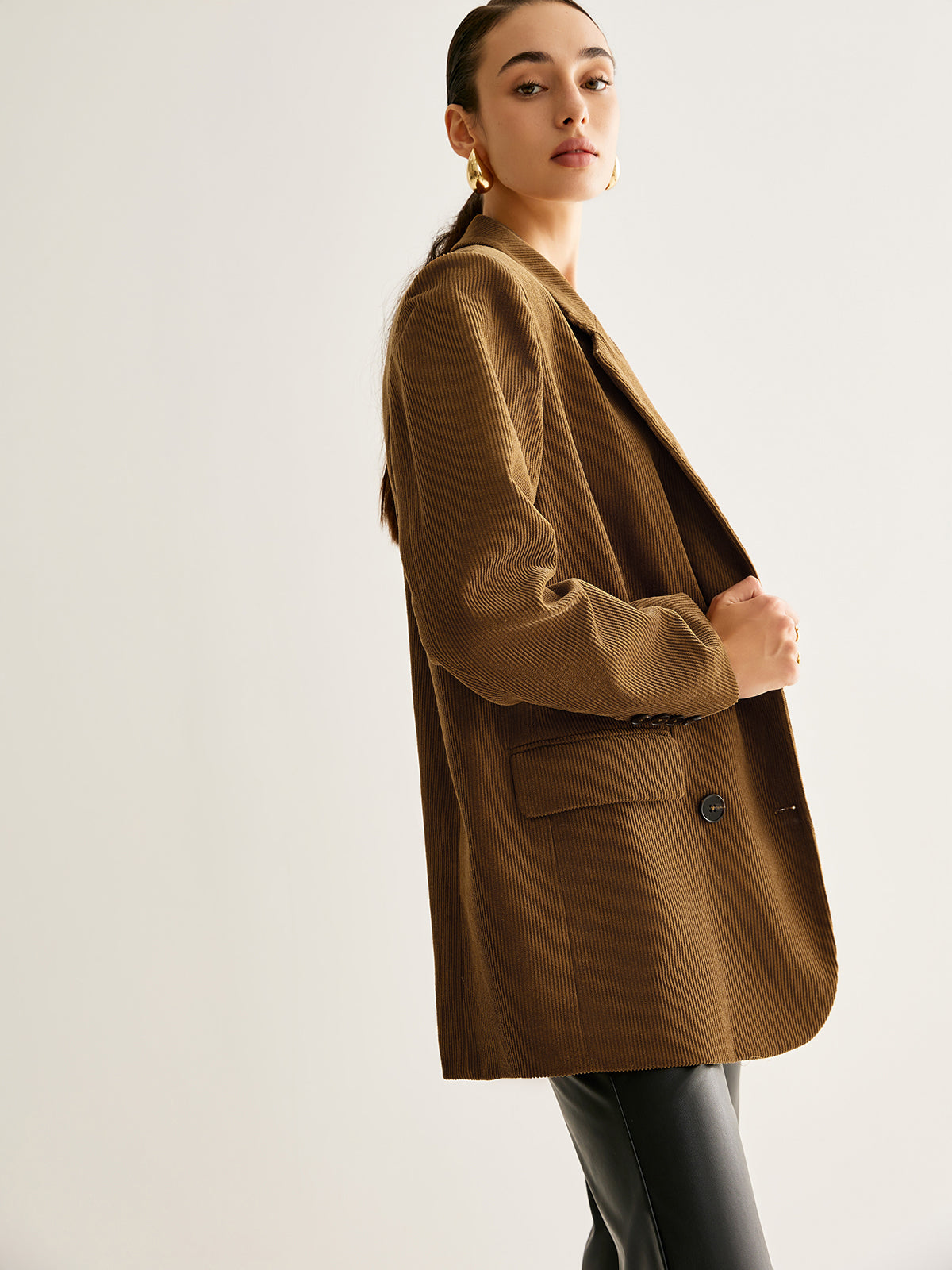 Cotton Corduroy Button Blazer-Chicvia