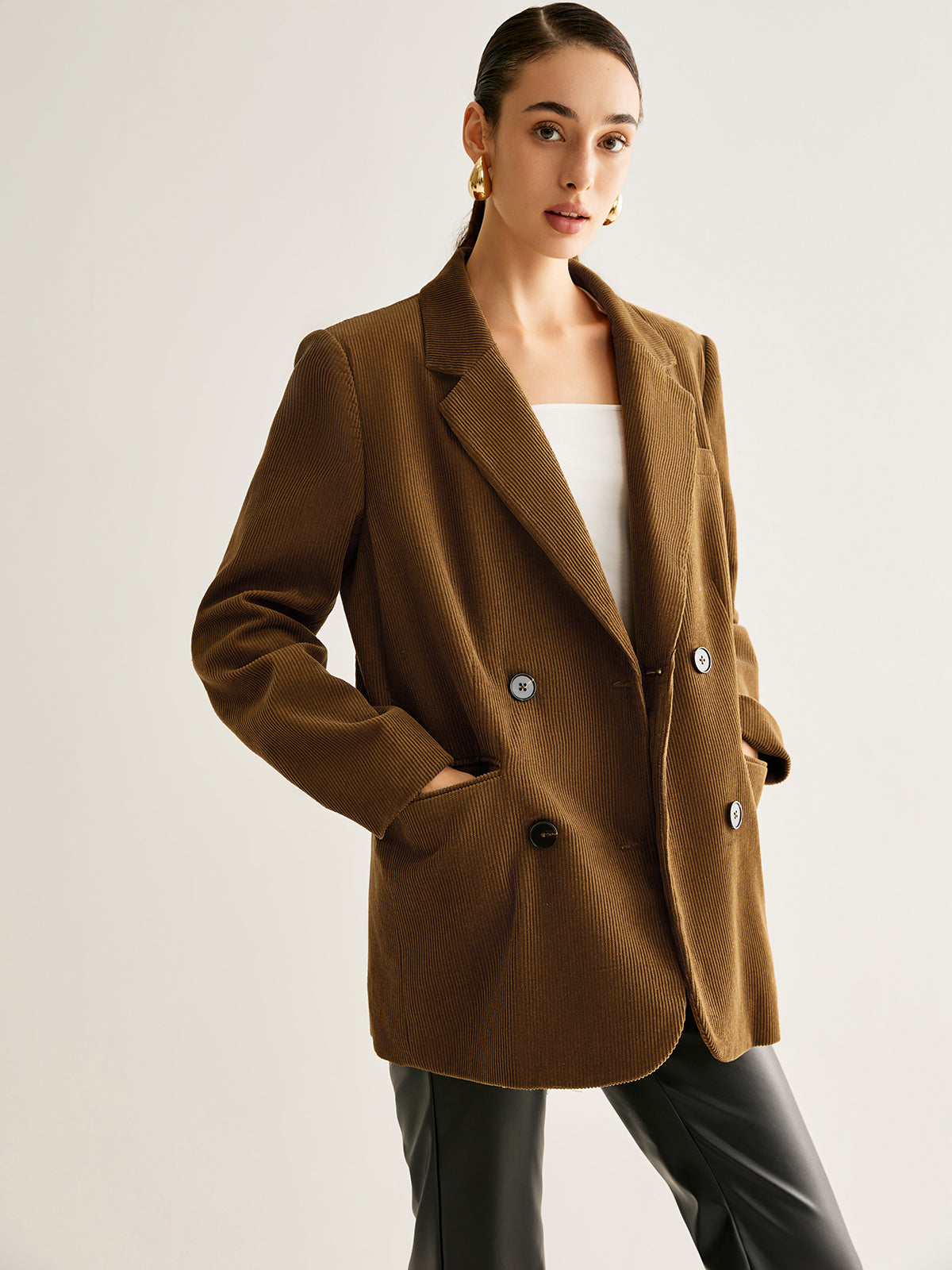 Cotton Corduroy Button Blazer-Chicvia