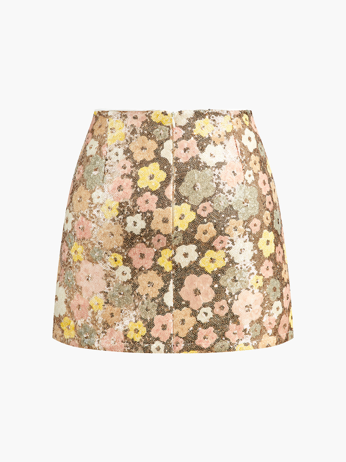 Floral Sequins Zipper Mini Skirt-Chicvia
