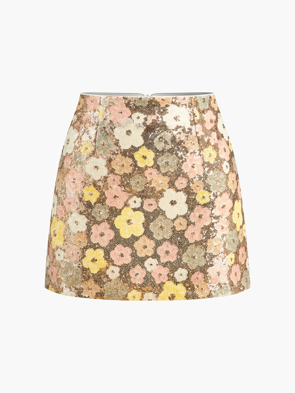 Floral Sequins Zipper Mini Skirt-Chicvia