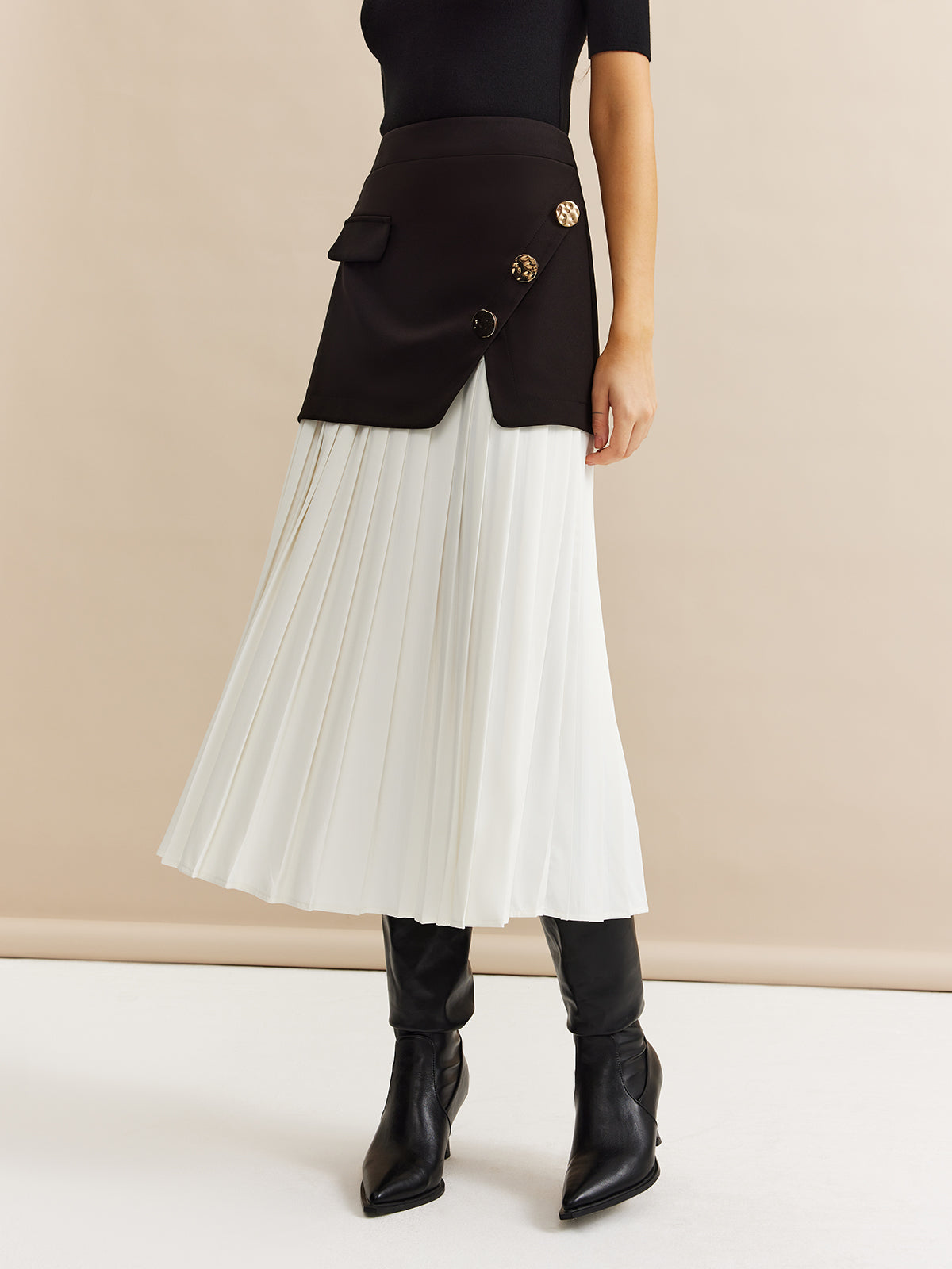 Pleated Panel Midi Skirt-Chicvia