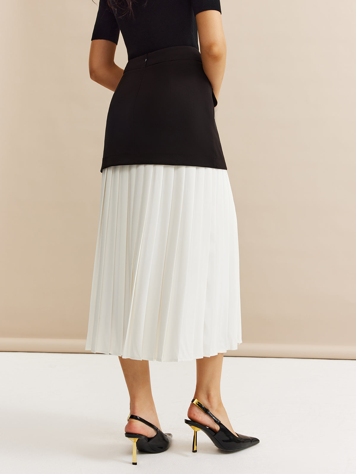 Pleated Panel Midi Skirt-Chicvia