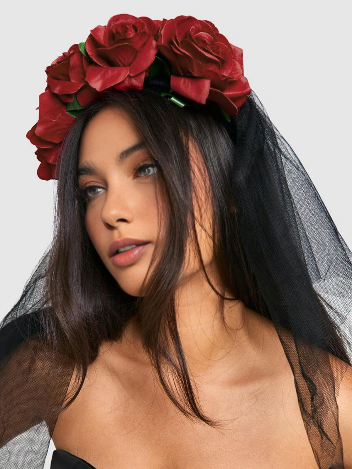 Halloween Rose Flower Black Mesh Headband-Chicvia