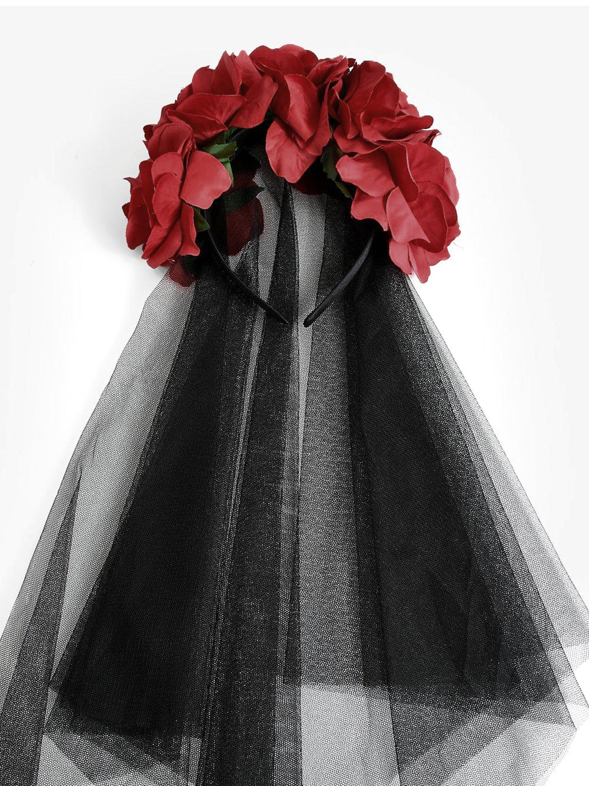 Halloween Rose Flower Black Mesh Headband-Chicvia