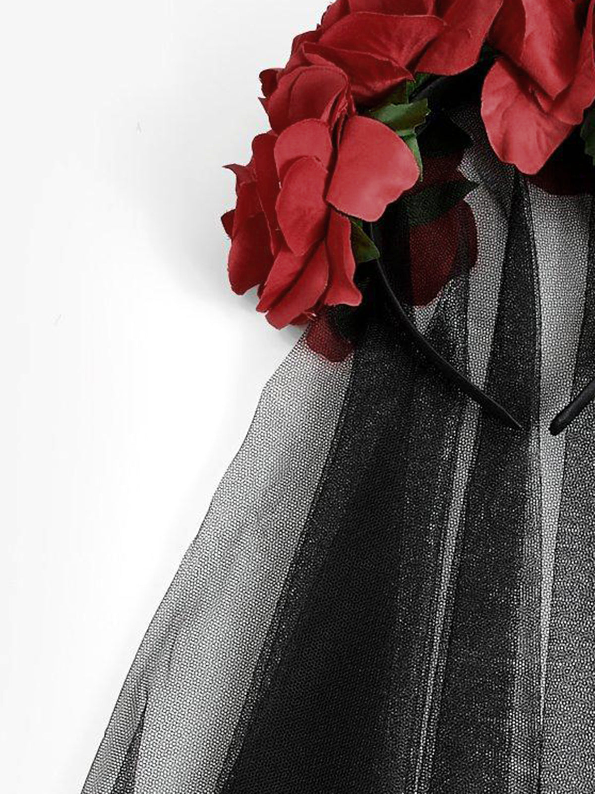 Halloween Rose Flower Black Mesh Headband-Chicvia