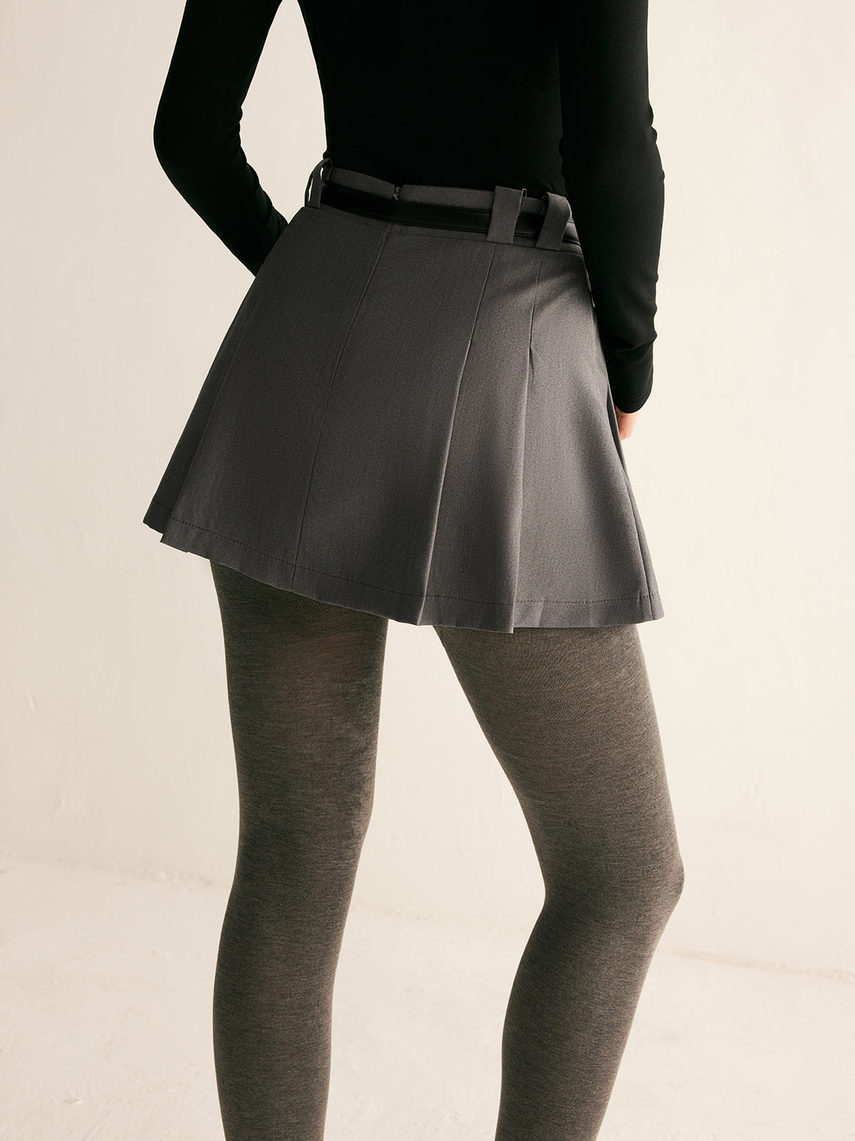 Pleated Suit Mini Skirt Without Belt-Chicvia