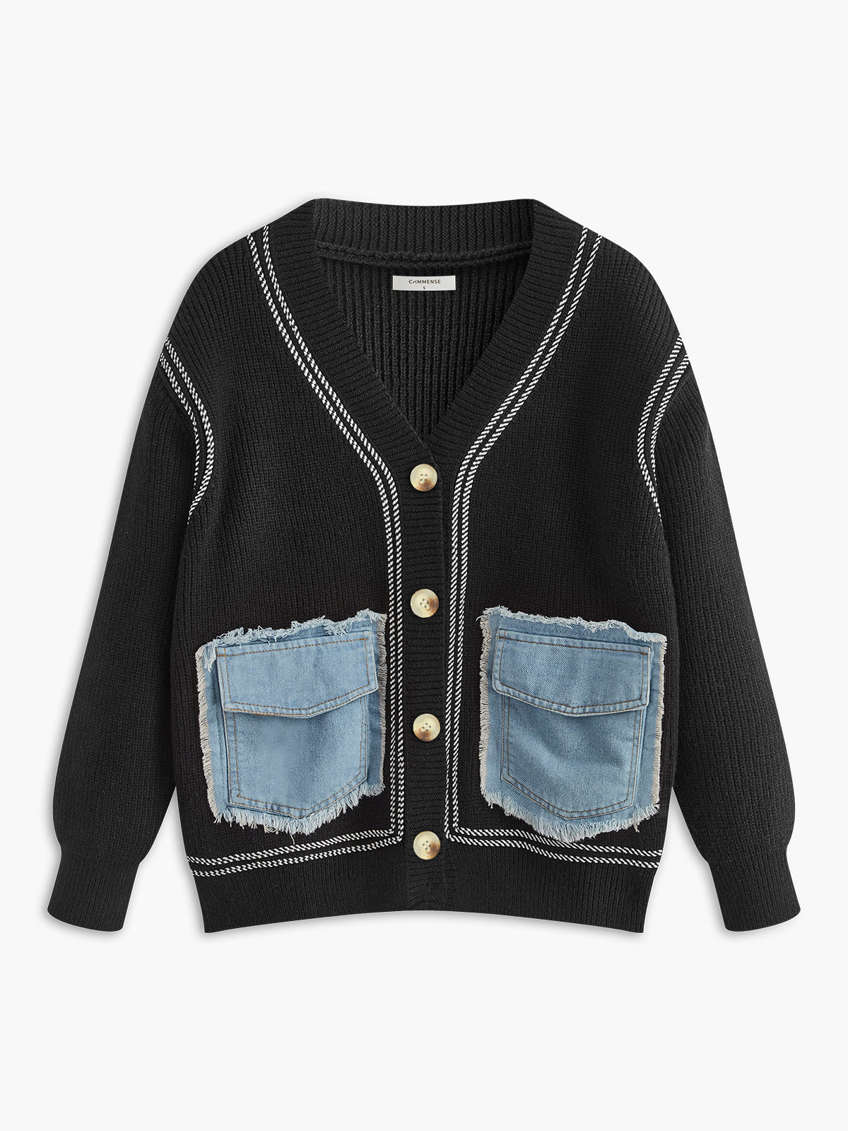 Contrast Piping Panel Cozy Cardigan-Chicvia