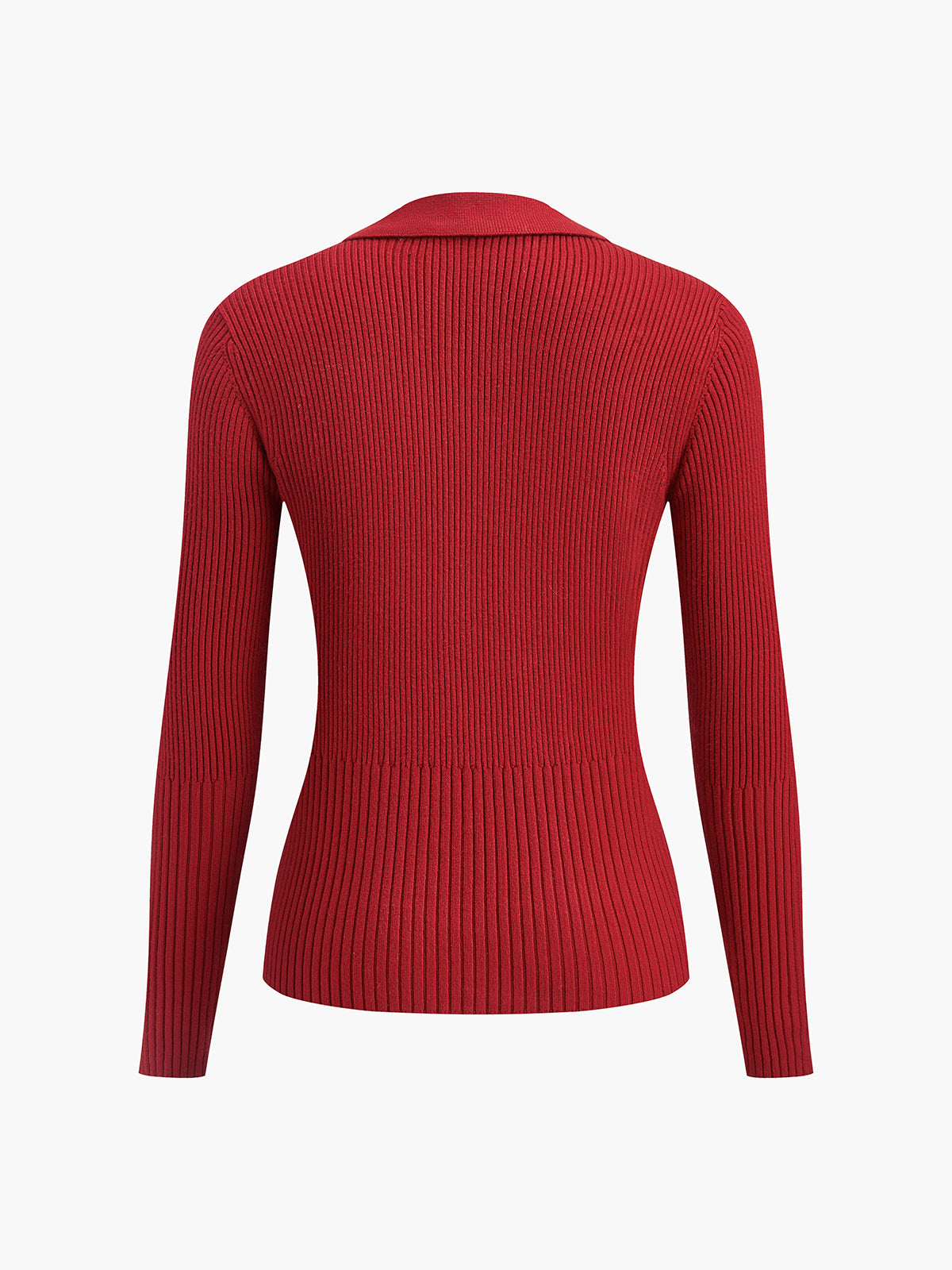 Ribbed Metal Design Polo Cardigan-Chicvia