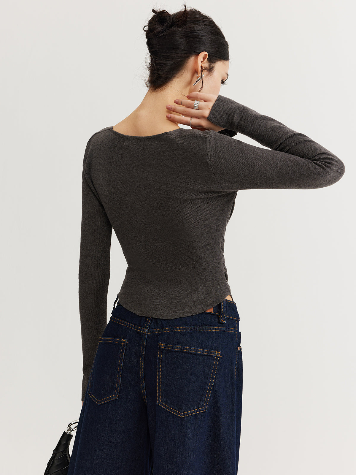 Cotton Square Neck Slim Sweater-Chicvia