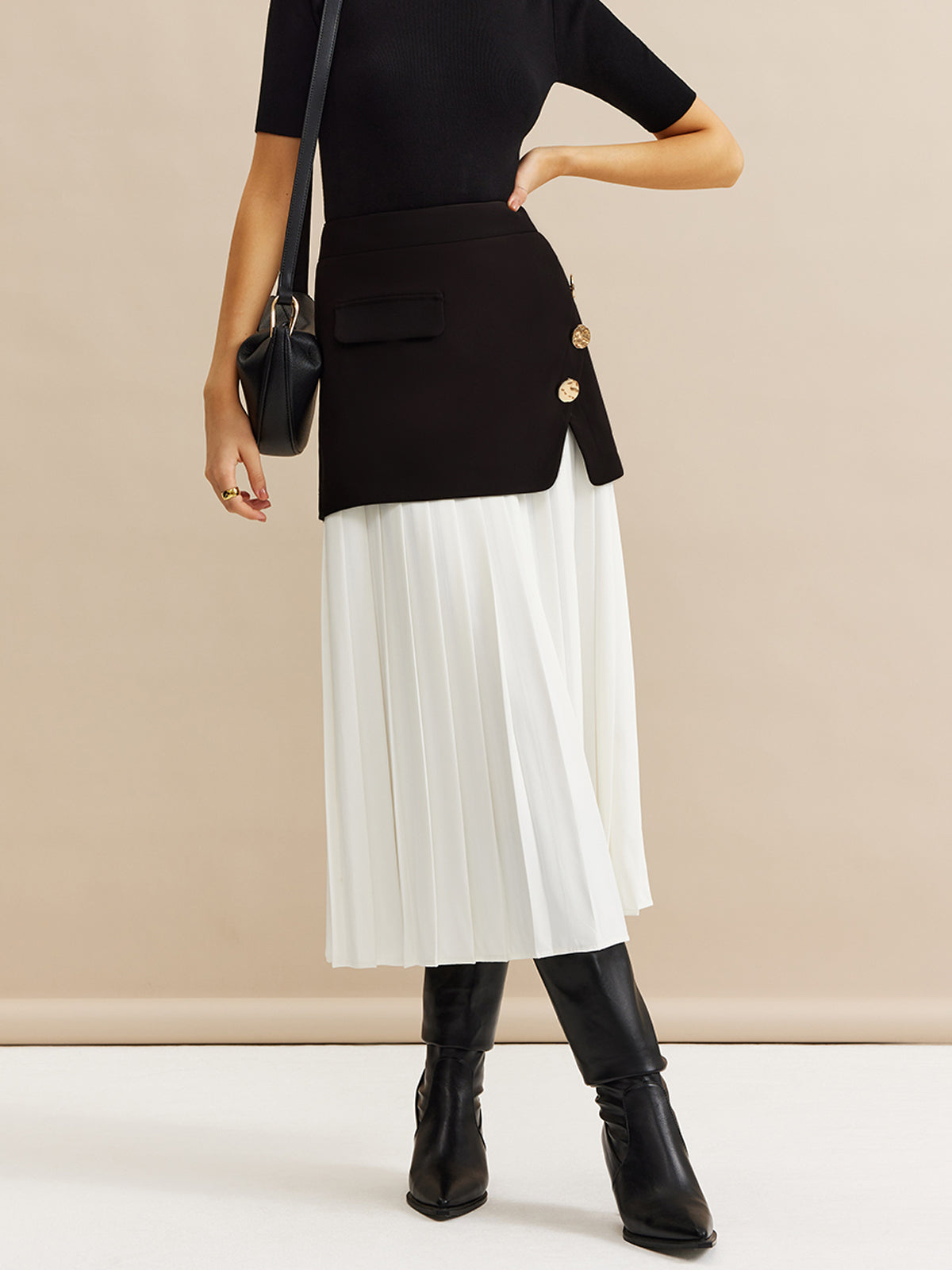 Pleated Panel Midi Skirt-Chicvia