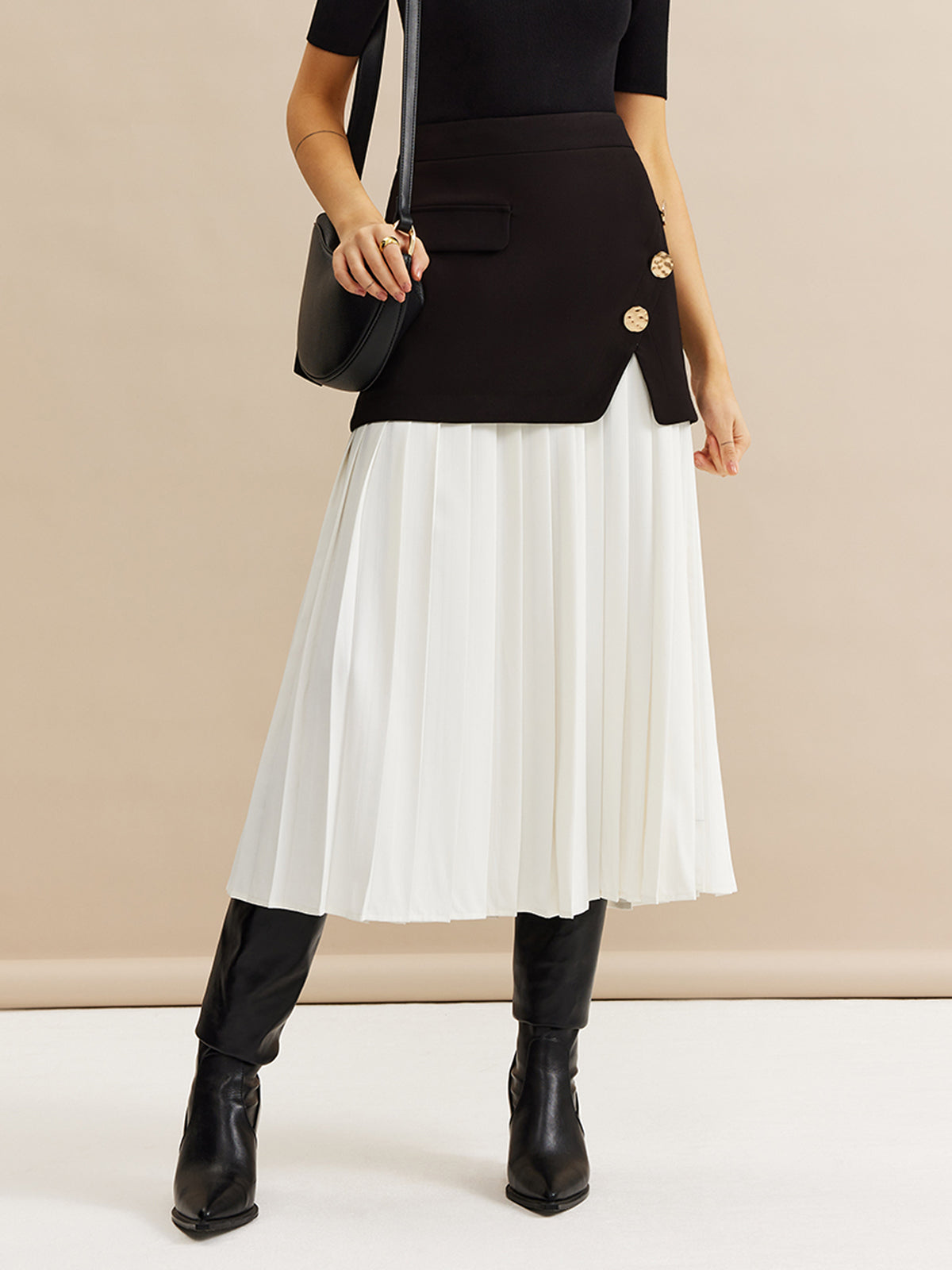 Pleated Panel Midi Skirt-Chicvia