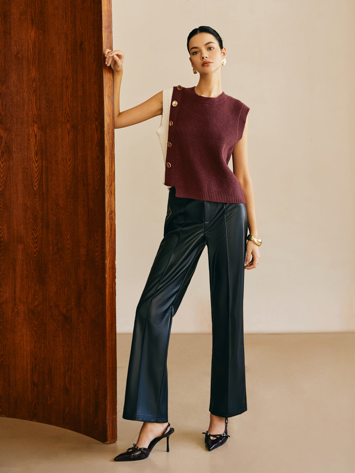 Oversized Color Block Sweater Vest-Chicvia
