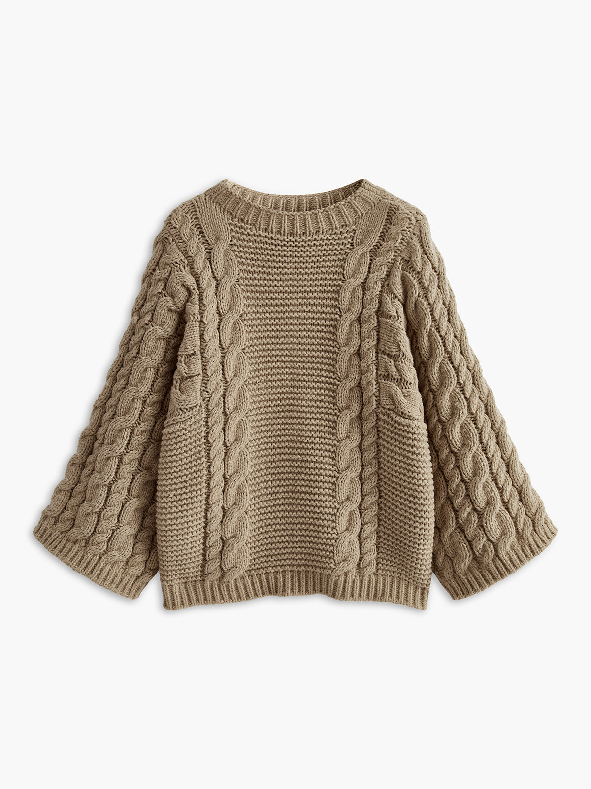 Leisure Round Neck Cable Knit Sweater-Chicvia