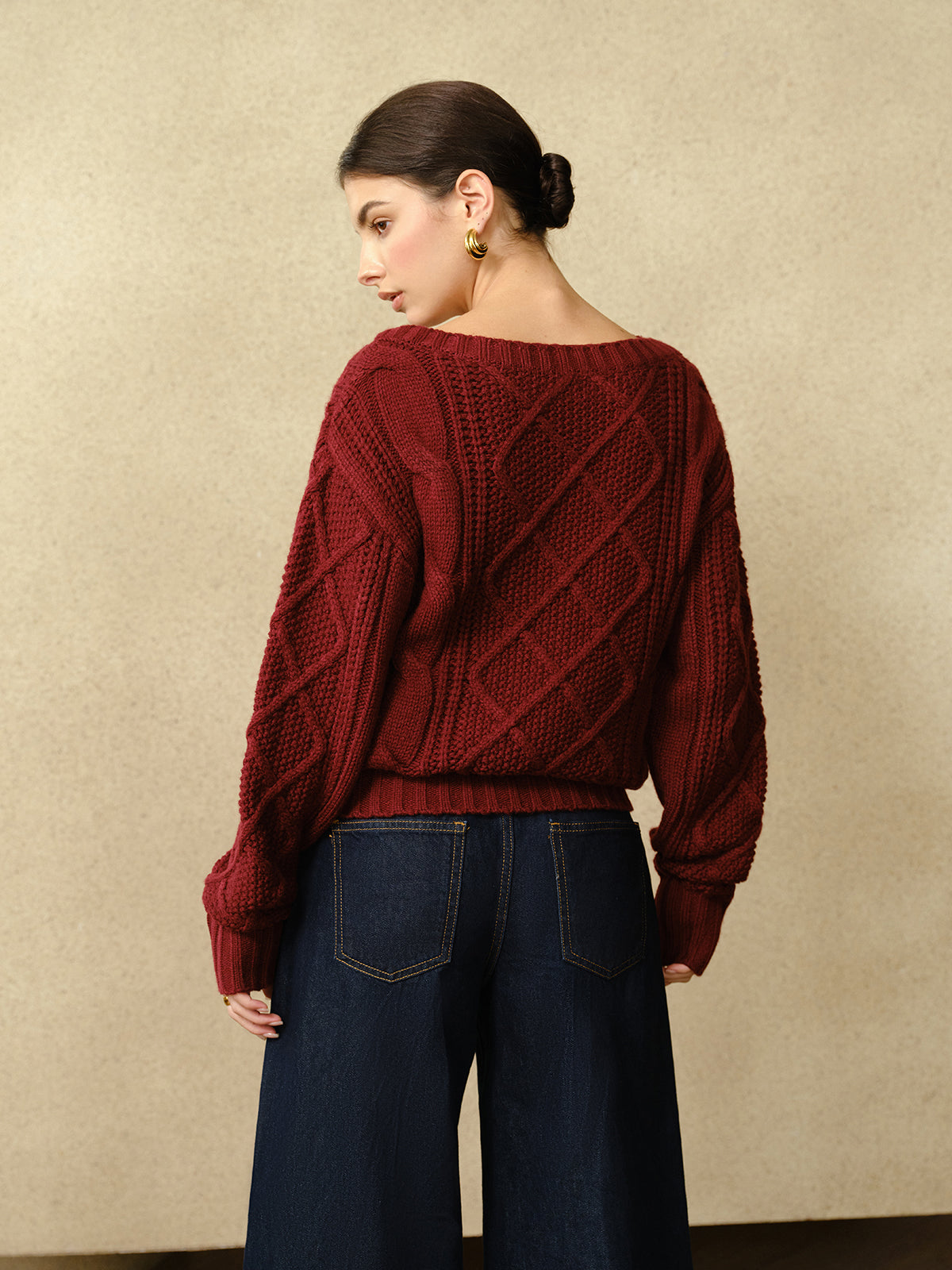 Casual Crew Neck Cable-Knit Top-Chicvia