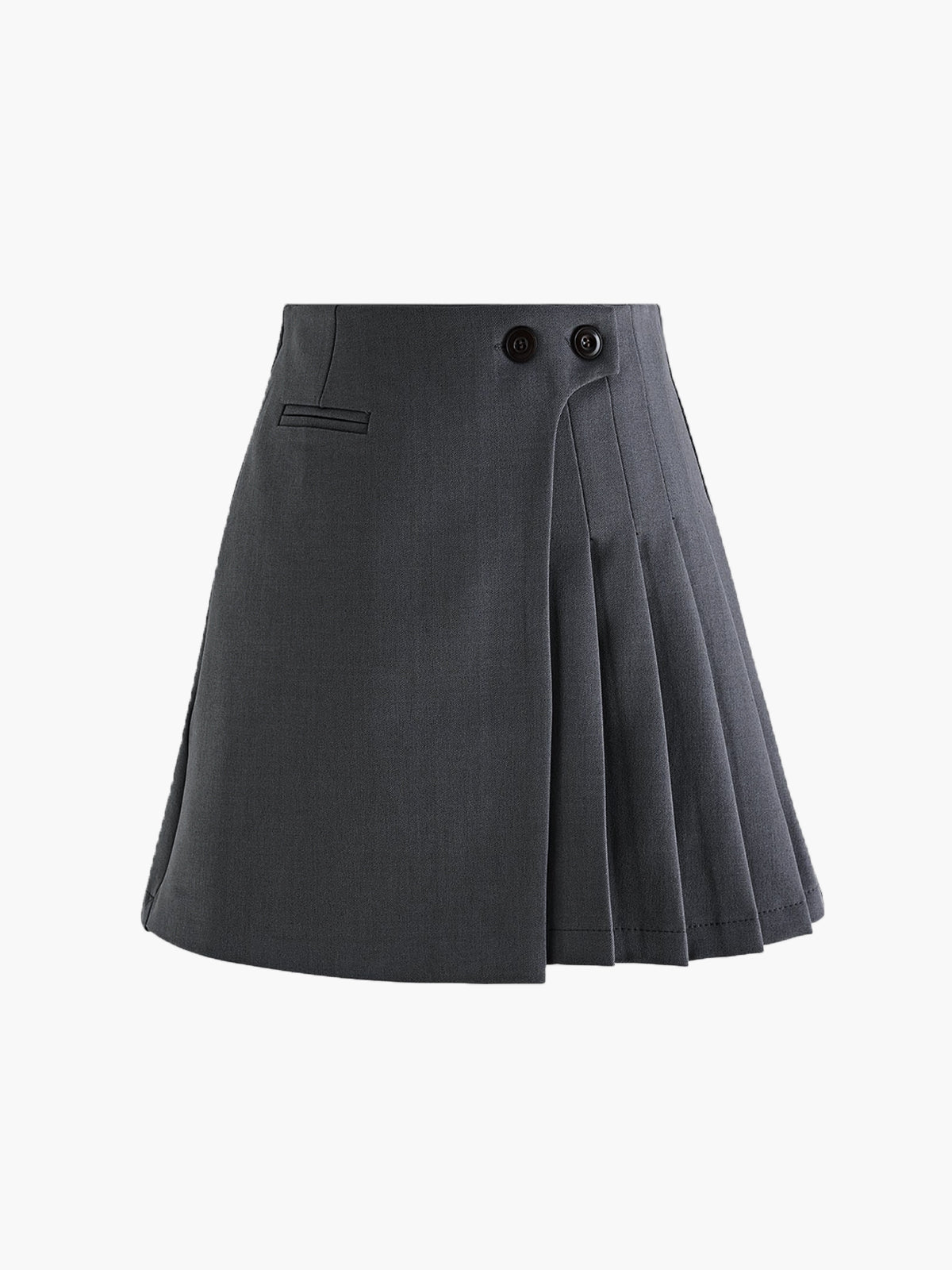 Button Zipper Pleated Suit Skirt-Chicvia