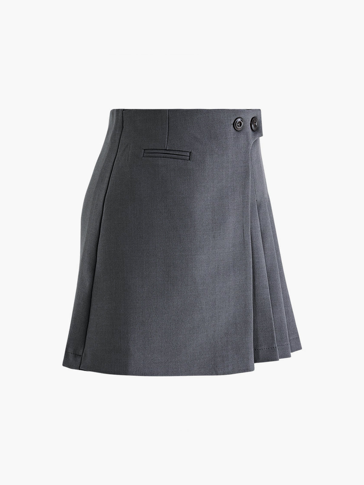 Button Zipper Pleated Suit Skirt-Chicvia
