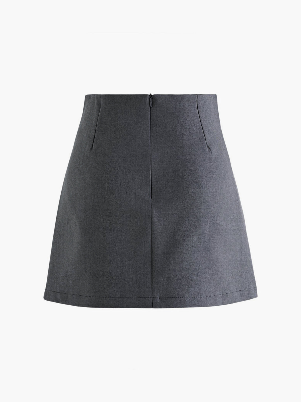 Button Zipper Pleated Suit Skirt-Chicvia