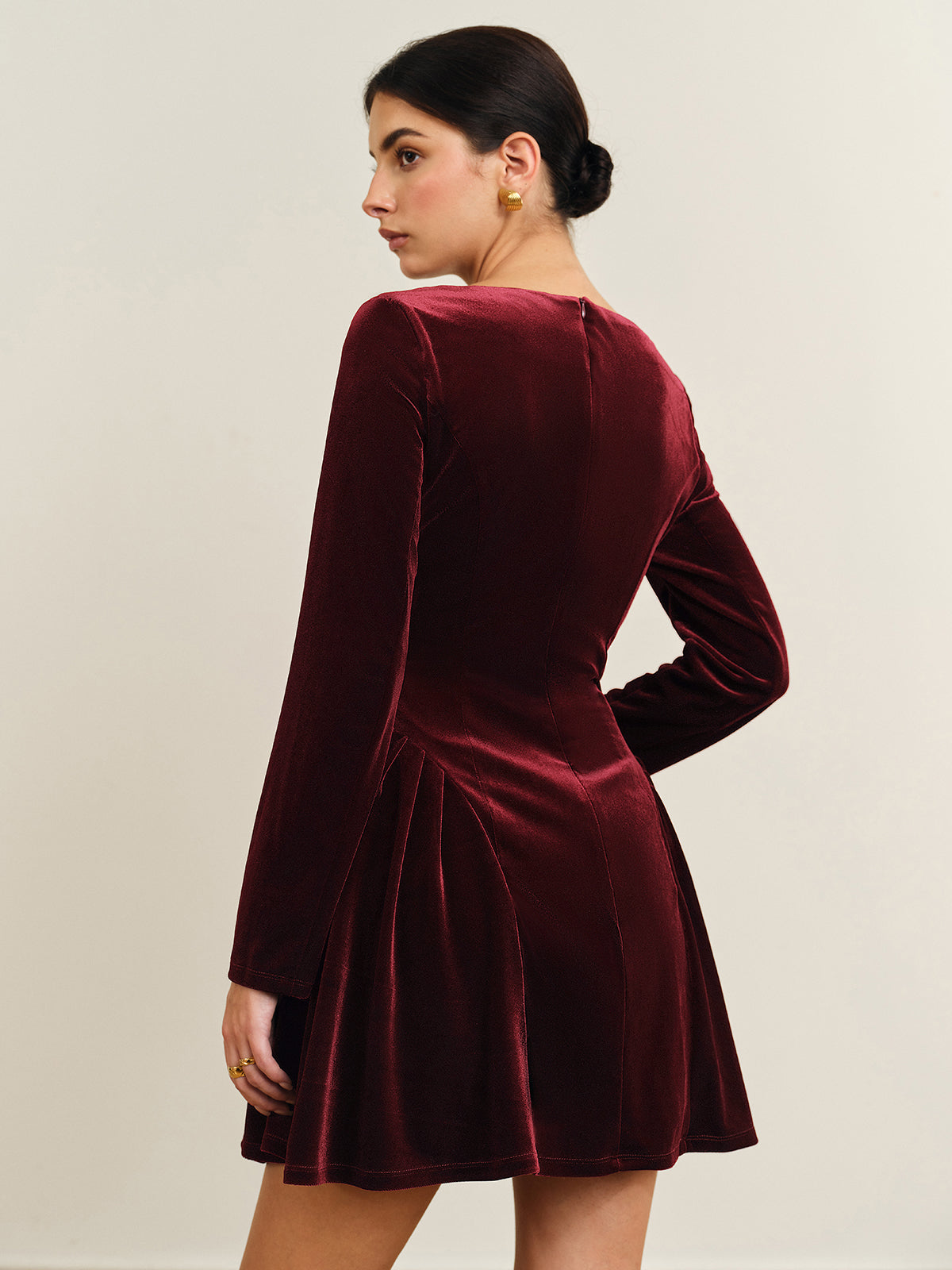Pleated Panel Velvet Dress-Chicvia