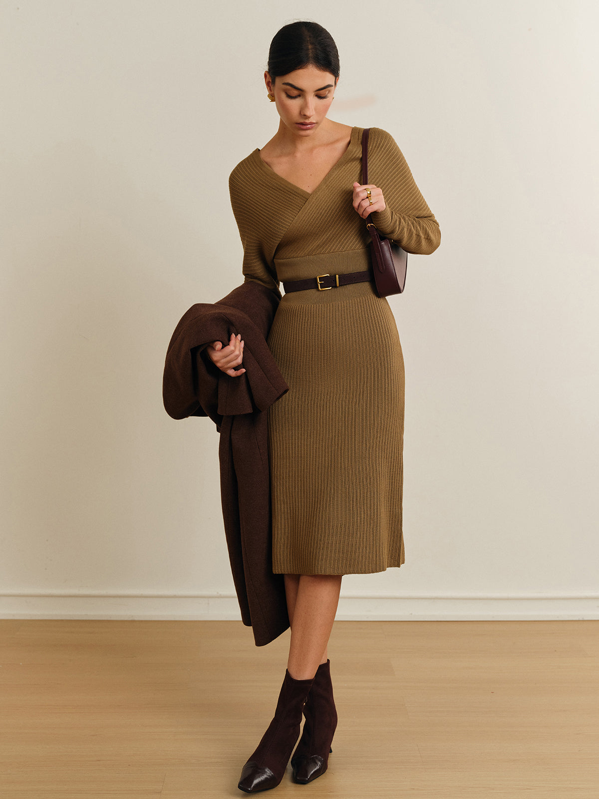 Criss Cross Sweater Dress Without Belt-Chicvia
