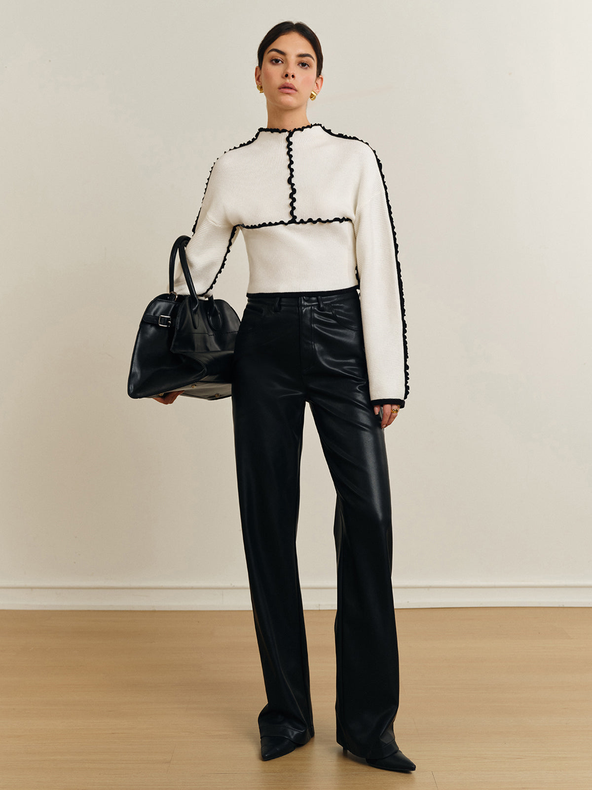 Ribbed Lettuce Trim Knit Top-Chicvia